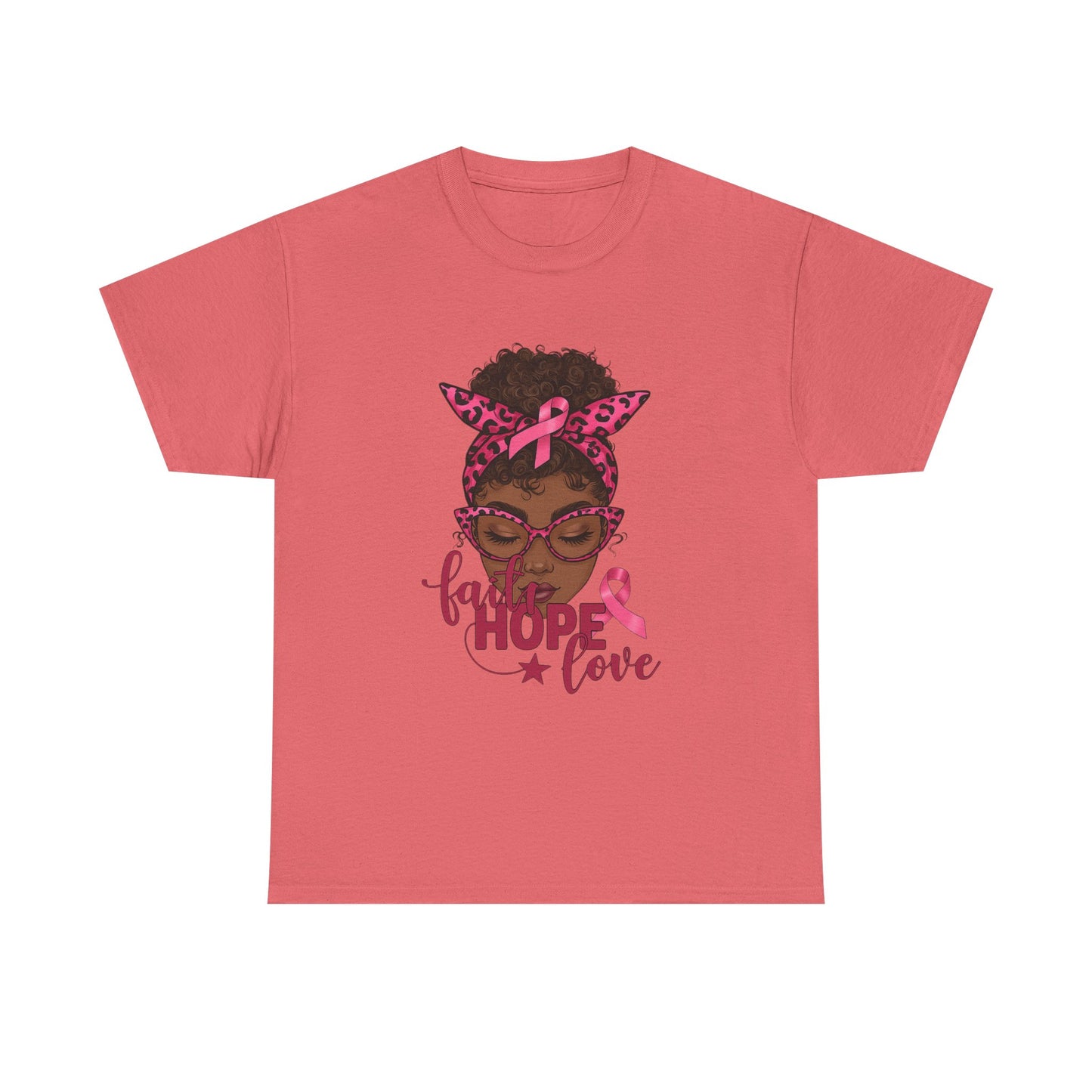 Hope Love Faith Black Woman Pink Ribbon Tee