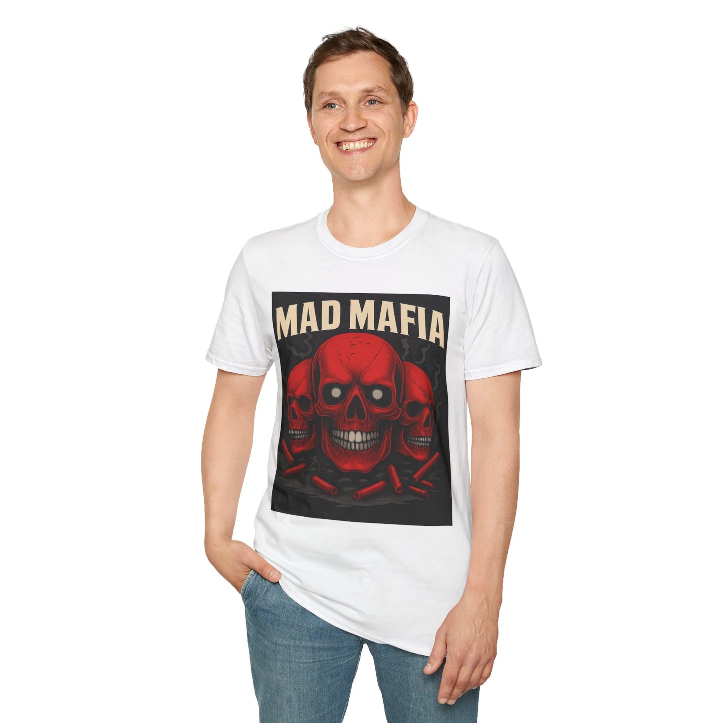 Bold Graphic Tee - Mad Mafia Design, Unisex T-Shirt for Casual Wear, Streetwear Vibe, Gift for Music Lovers, Halloween Outfit