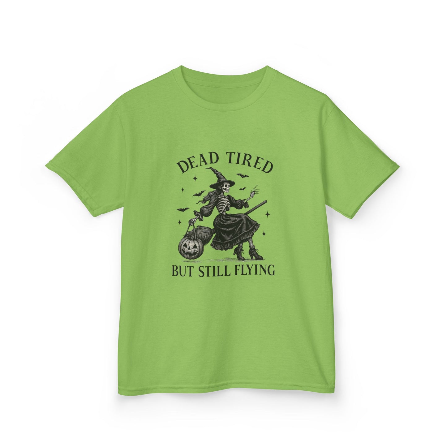 Dead Tired But Flying Skeleton Witch Tee