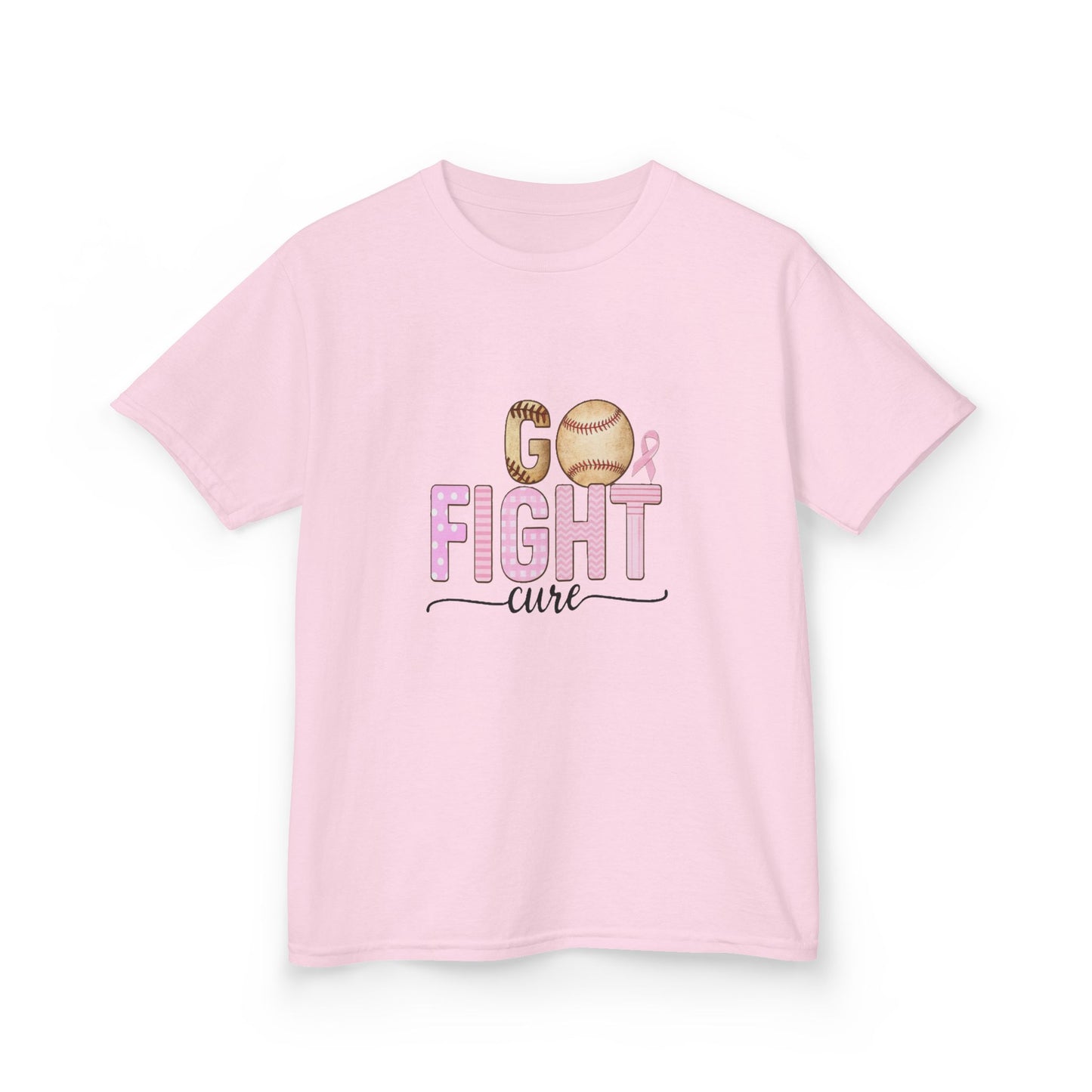 Go Fight Cure Baseball Pink Ribbon Kids Christmas Tee