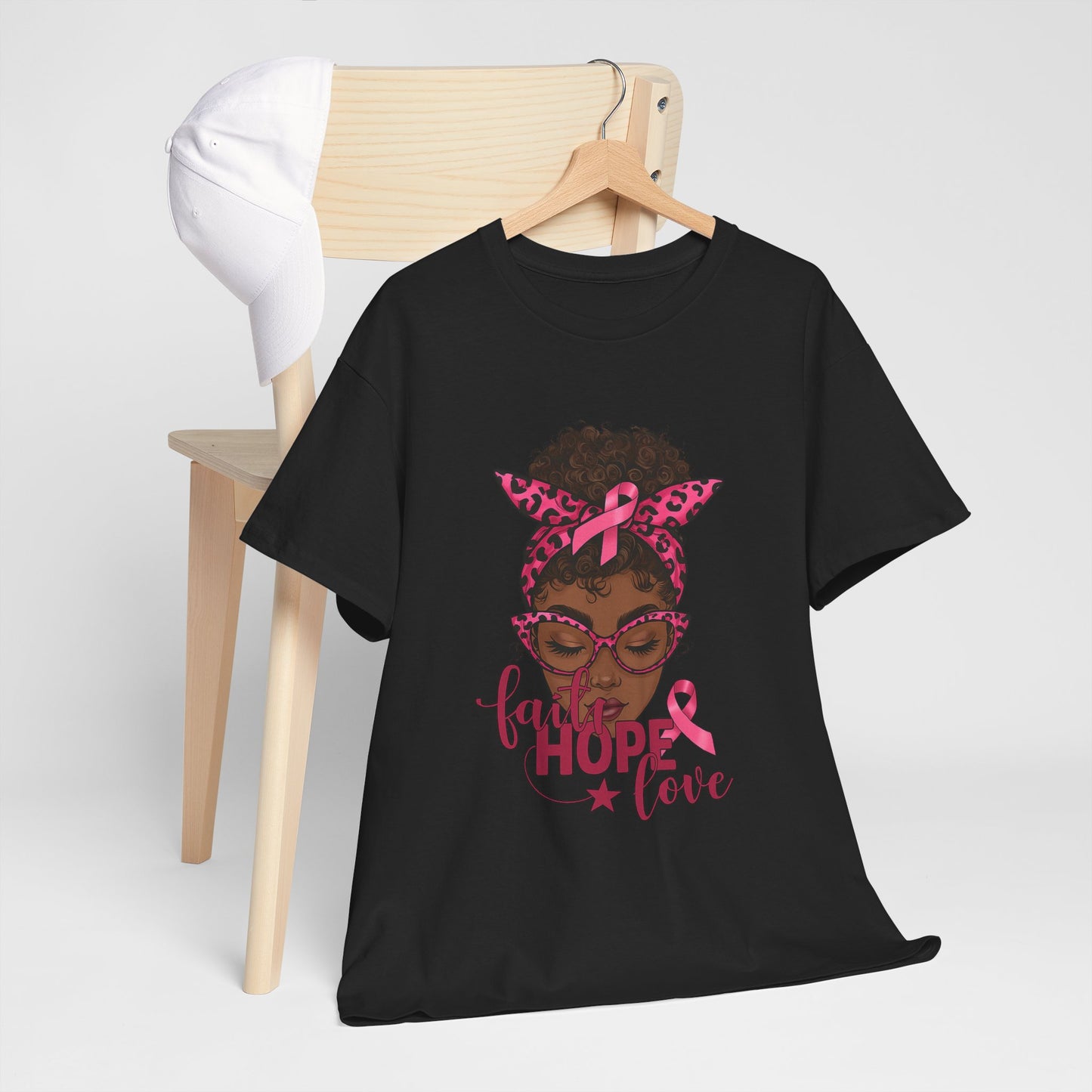 Hope Love Faith Black Woman Pink Ribbon Tee