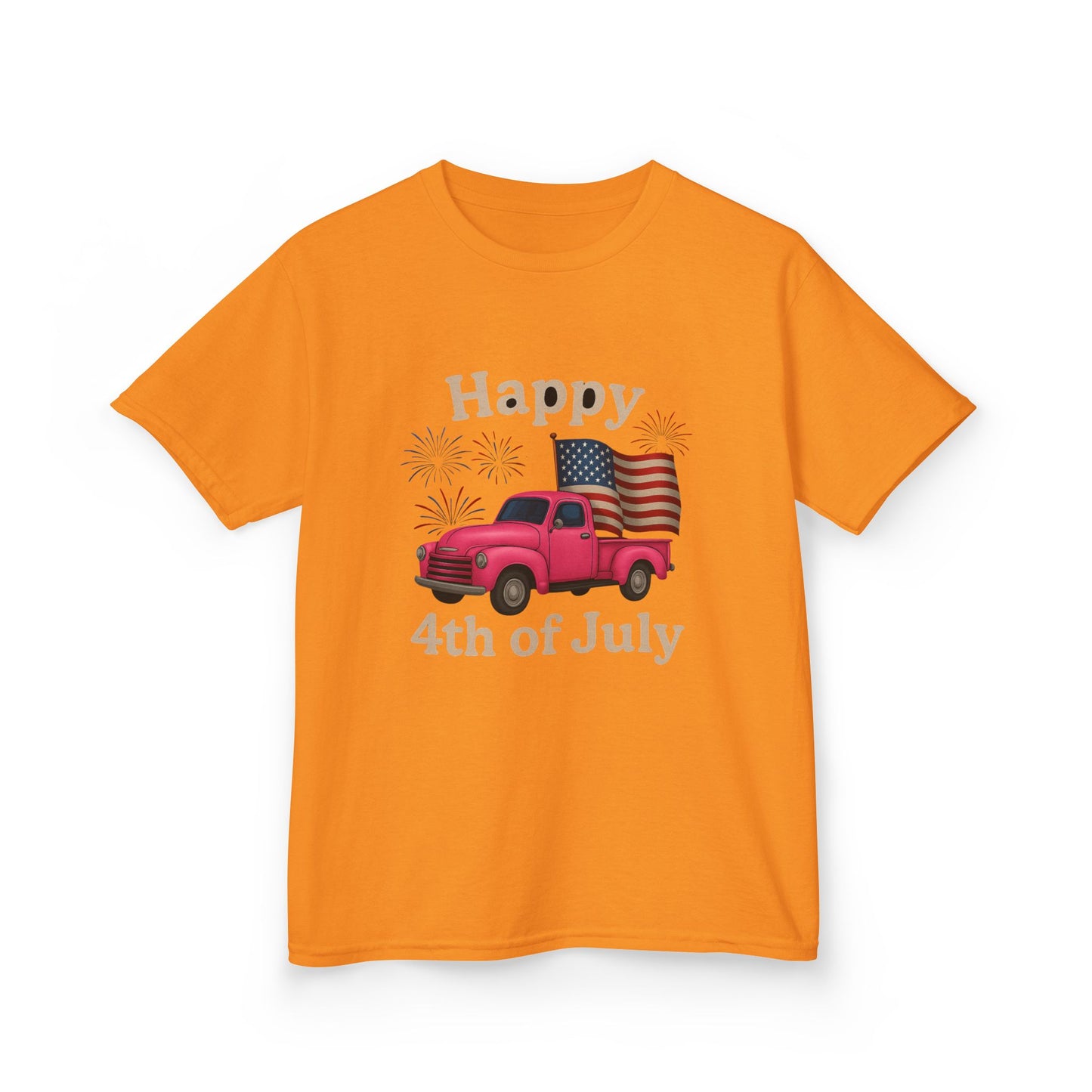 Retro 4th of July Pink Truck Tee - Kids' Patriotic Shirt