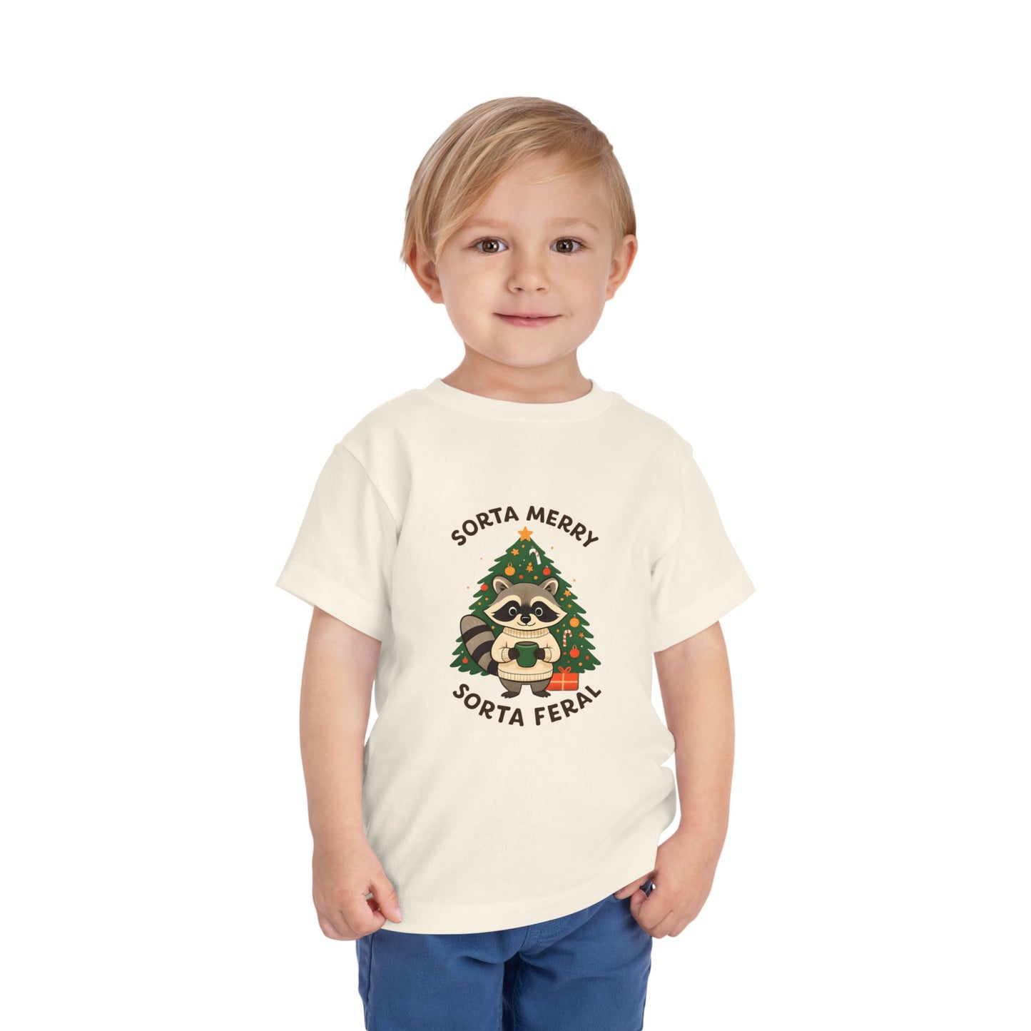 Sorta Merry Sorta Feral Raccoon Toddler Christmas Tee