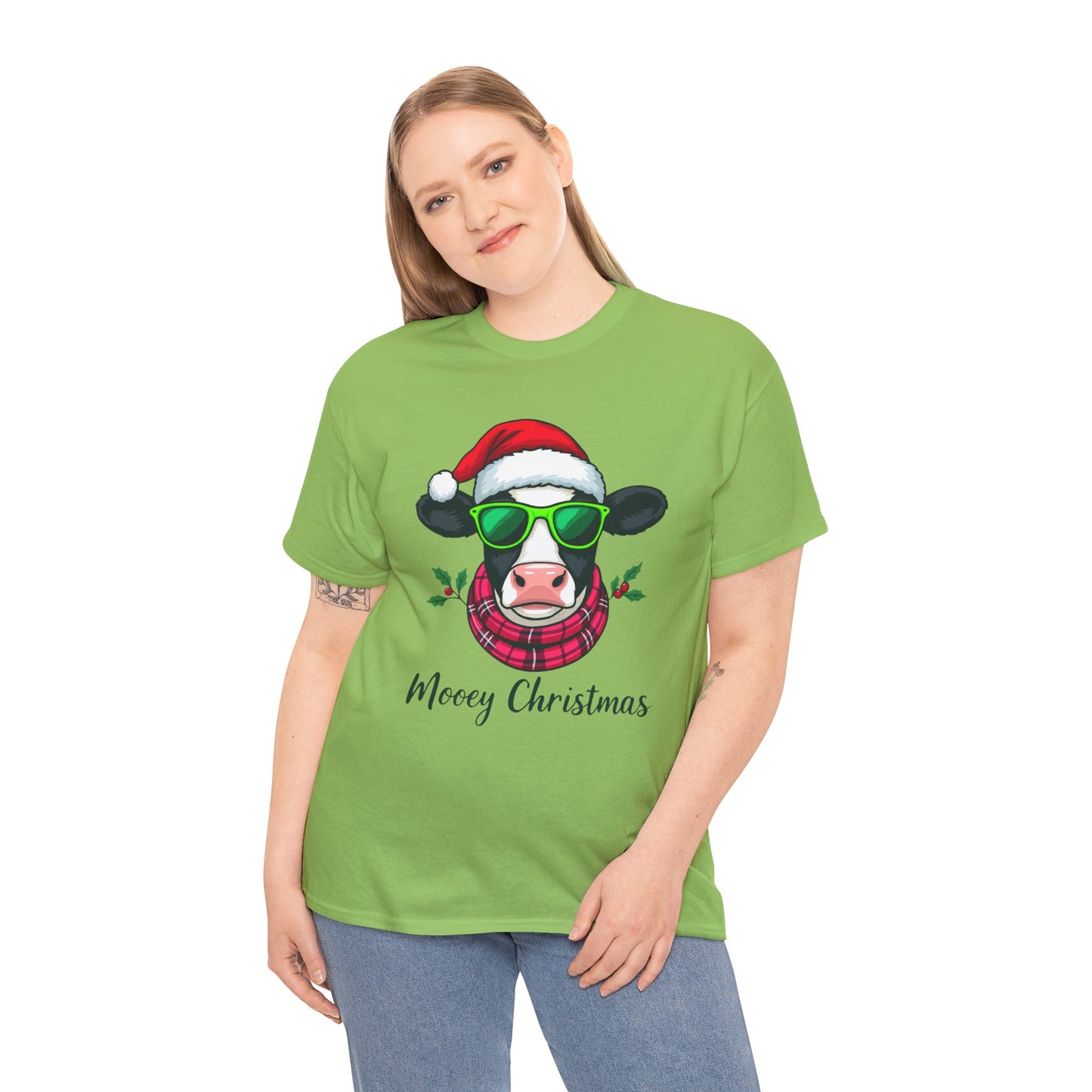 Moovey Christmas Cow Tee - Pink Plaid Scarf & Sunglasses