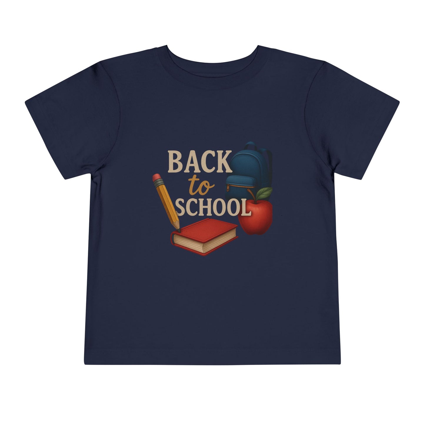 Toddler Tee Back to School Shirt with Backpack, Apple, Pencil, and Book Design