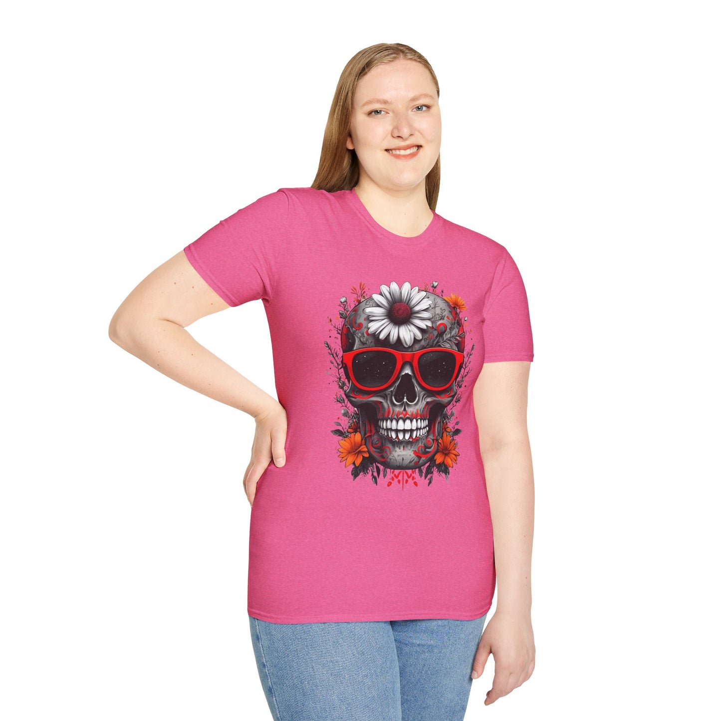 Skull & Flower Graphic T-Shirt, Unisex Casual Tee, Edgy Fashion Wear, Festival Outfit, Gift for Halloween & Day of the Dead