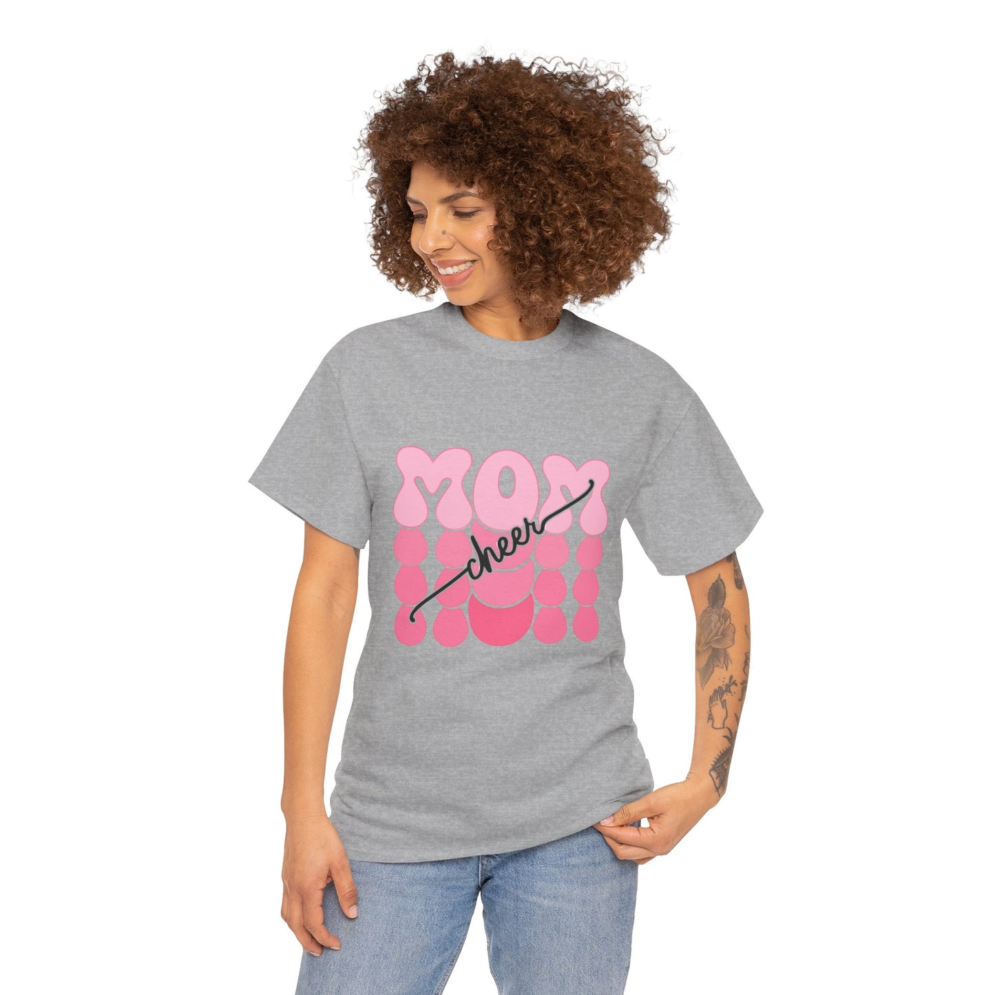 MOM Cheer – Pink Bubble Letter Spirit Tee