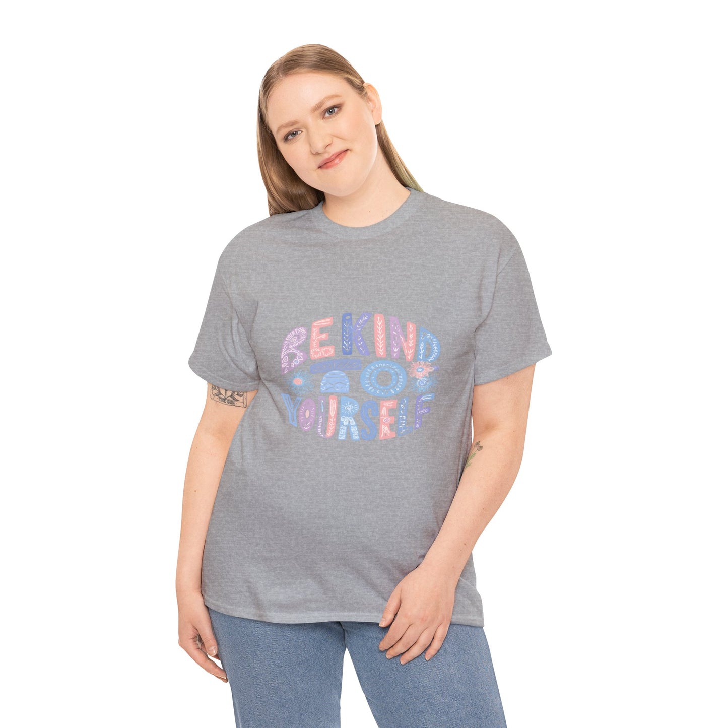 Be Kind to Yourself Pink T-Shirt – Uplifting Floral Self-Care Message