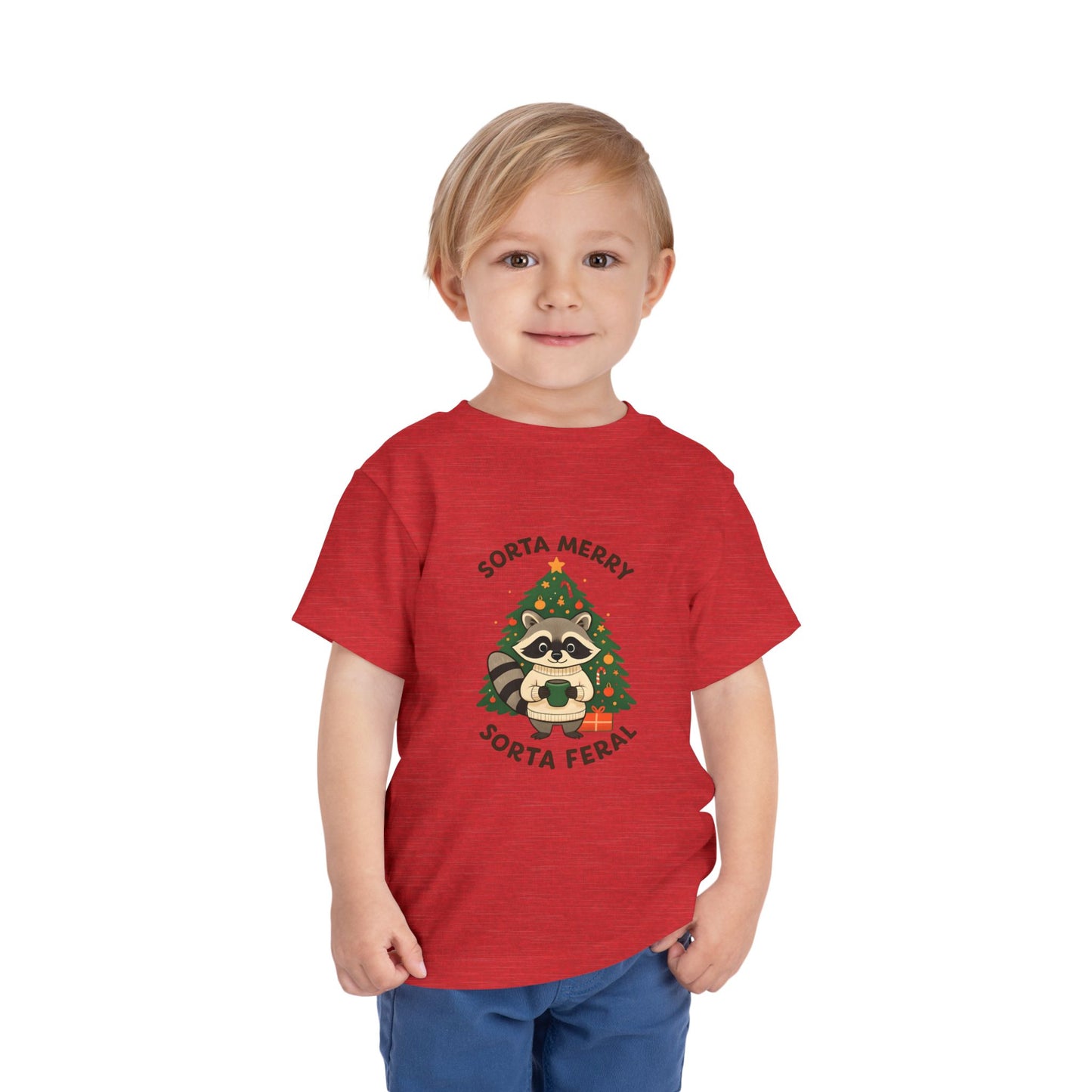 Sorta Merry Sorta Feral Raccoon Toddler Christmas Tee
