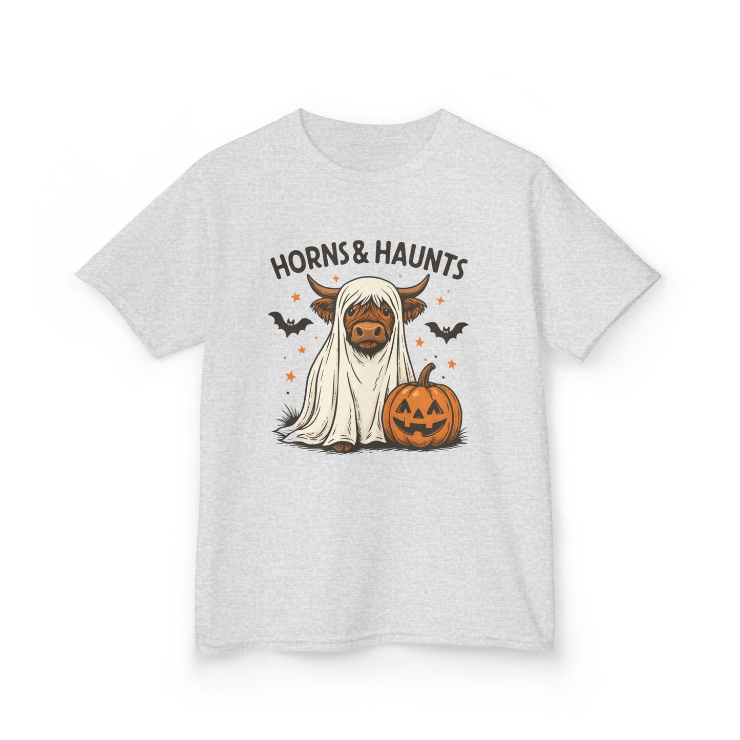 Horns & Haunts Highland Cow Ghost Tee - Halloween Kids