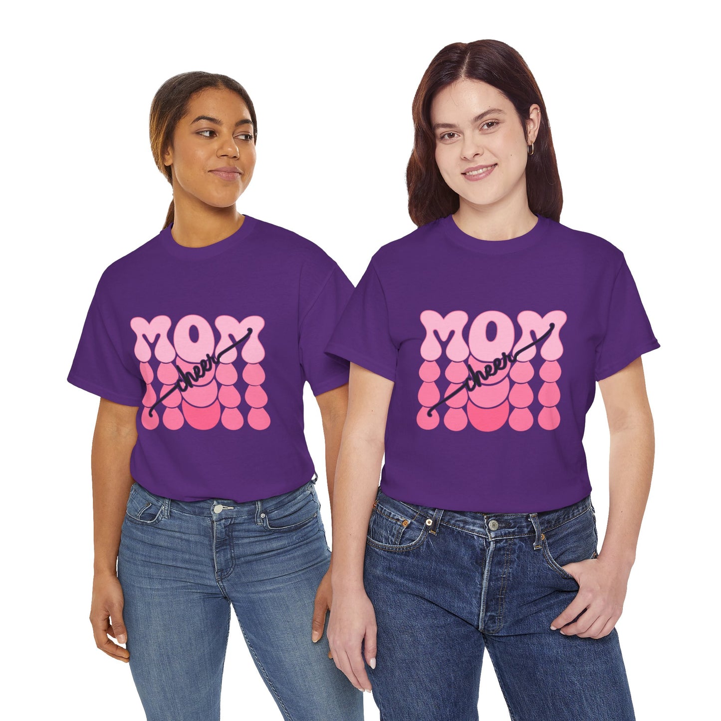 MOM Cheer – Pink Bubble Letter Spirit Tee