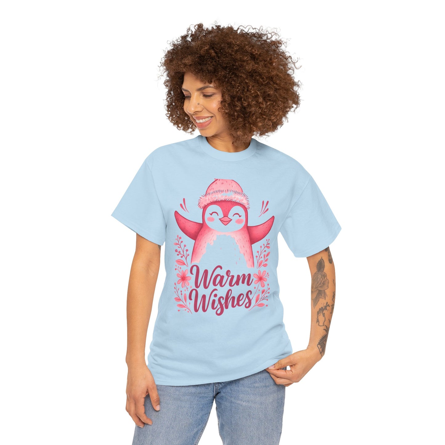 Warm Wishes Pink Penguin Tee - Holiday Tee