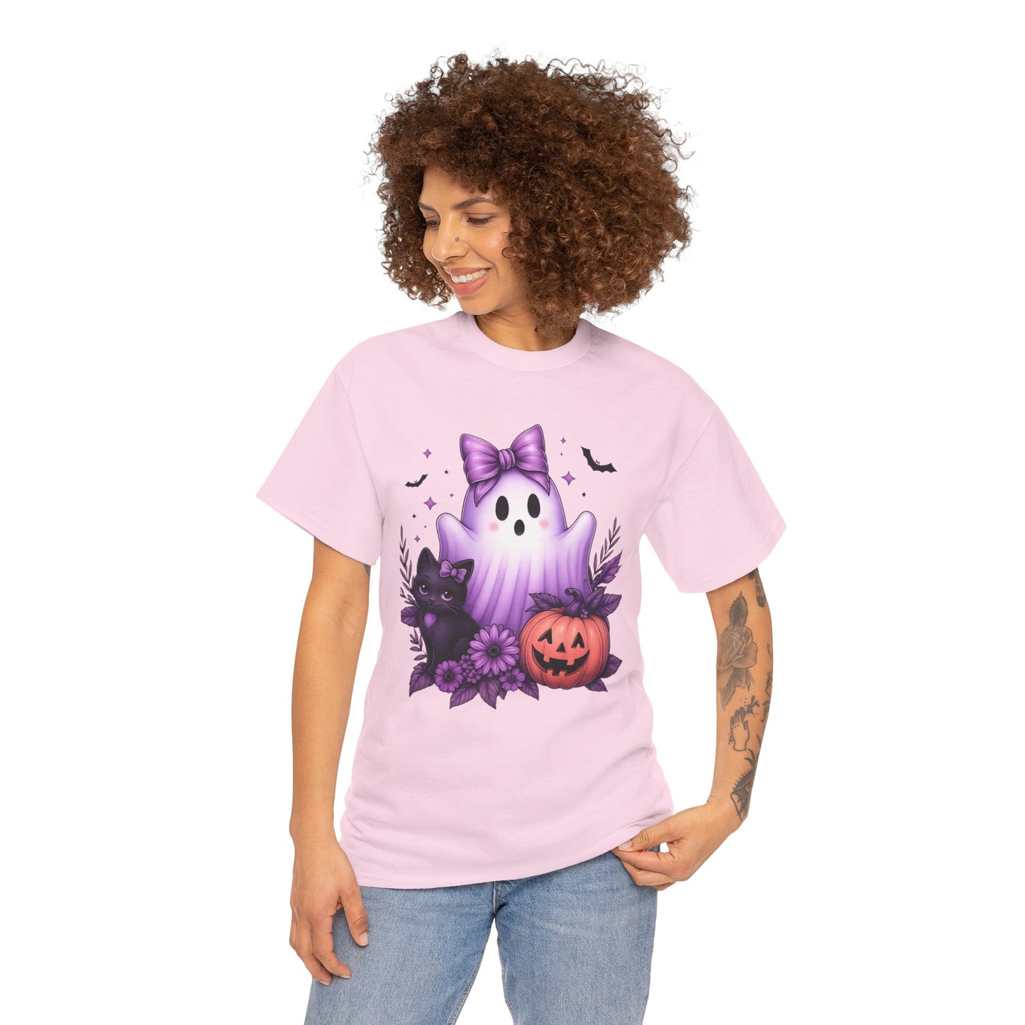 Pastel Halloween Ghost Cat Tee