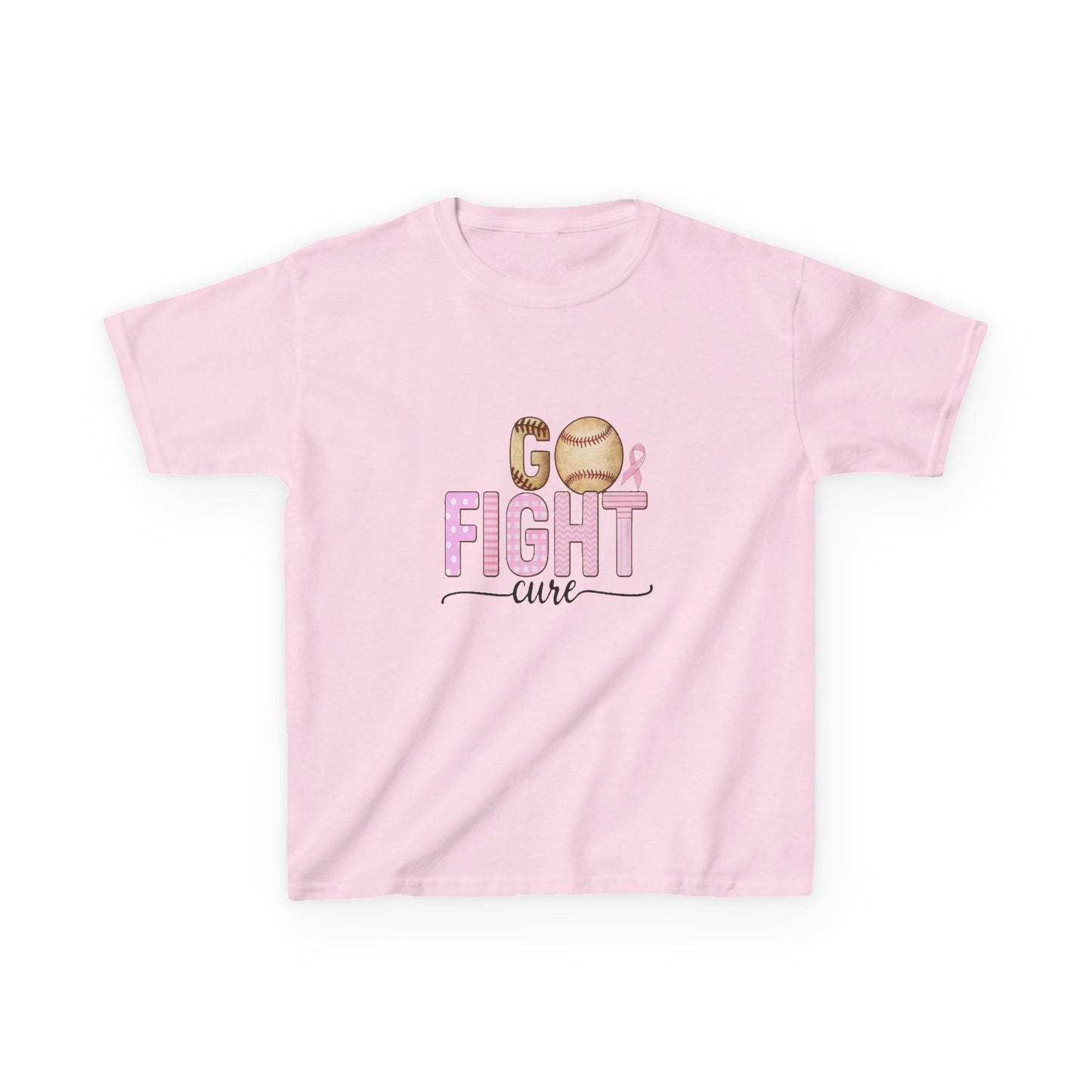 Go Fight Cure Baseball Pink Ribbon Kids Christmas Tee