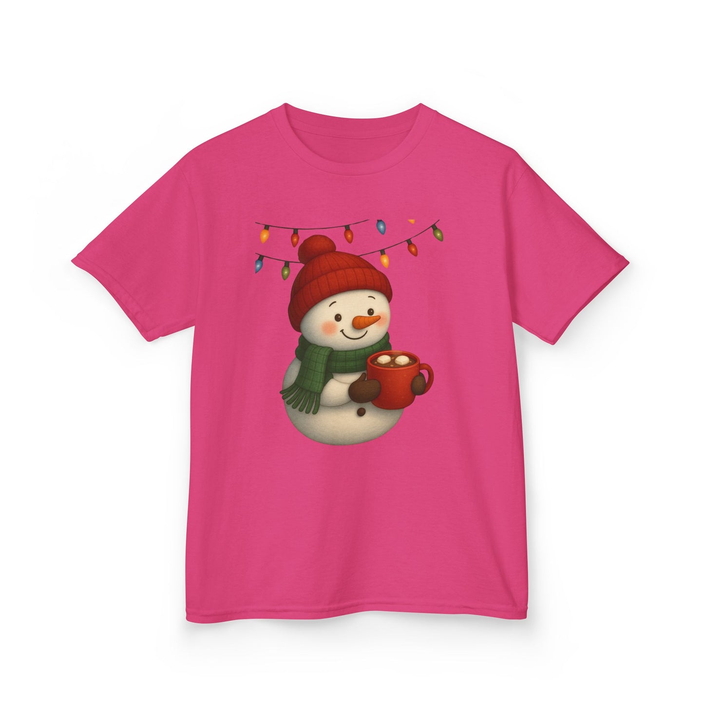 Snowman Dino Hot Chocolate Kids Christmas Tee