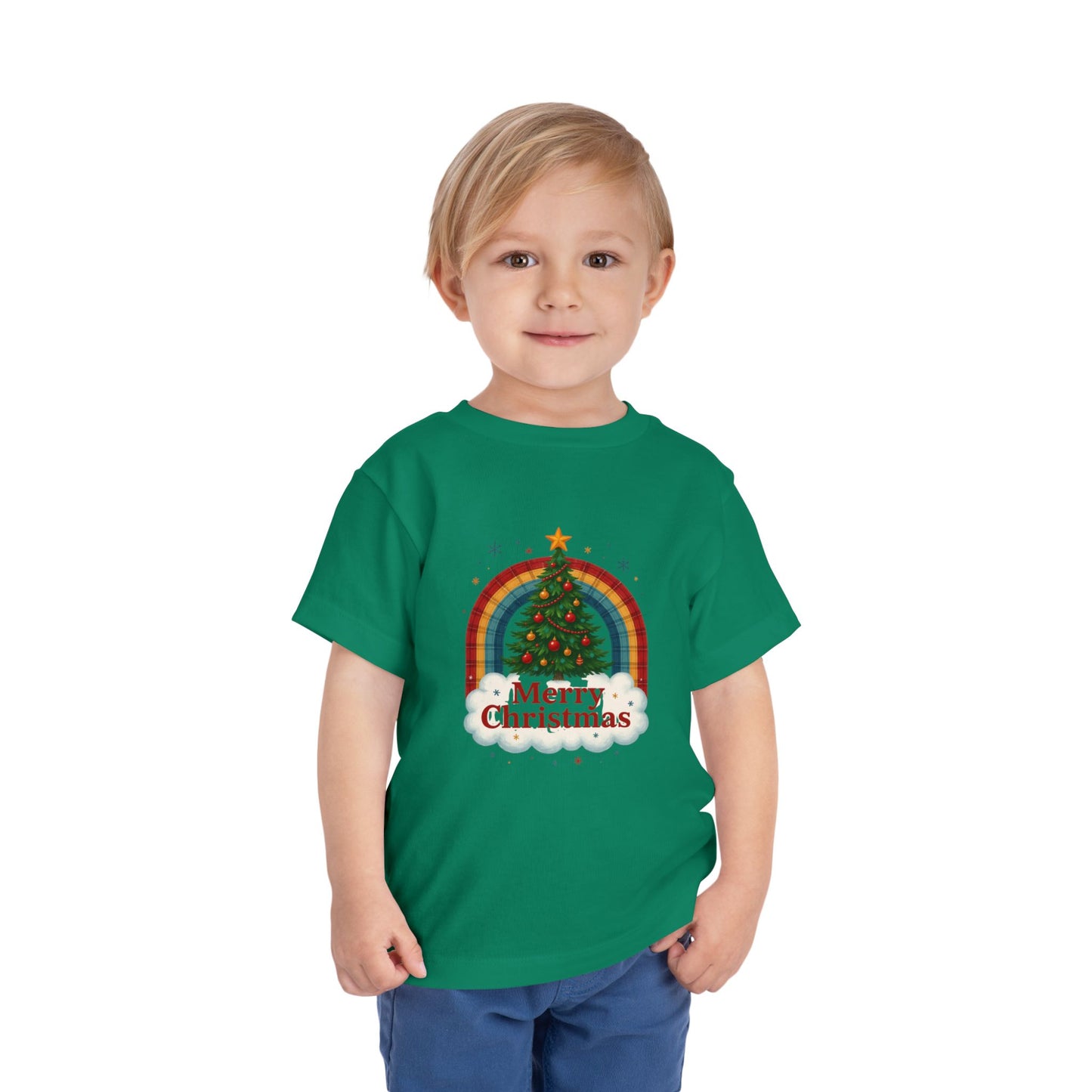 Merry Christmas Plaid Rainbow Tree Toddler Tee