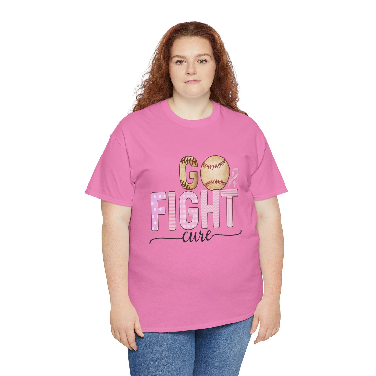Go Fight Cure Baseball Pink Ribbon Awareness Tee
