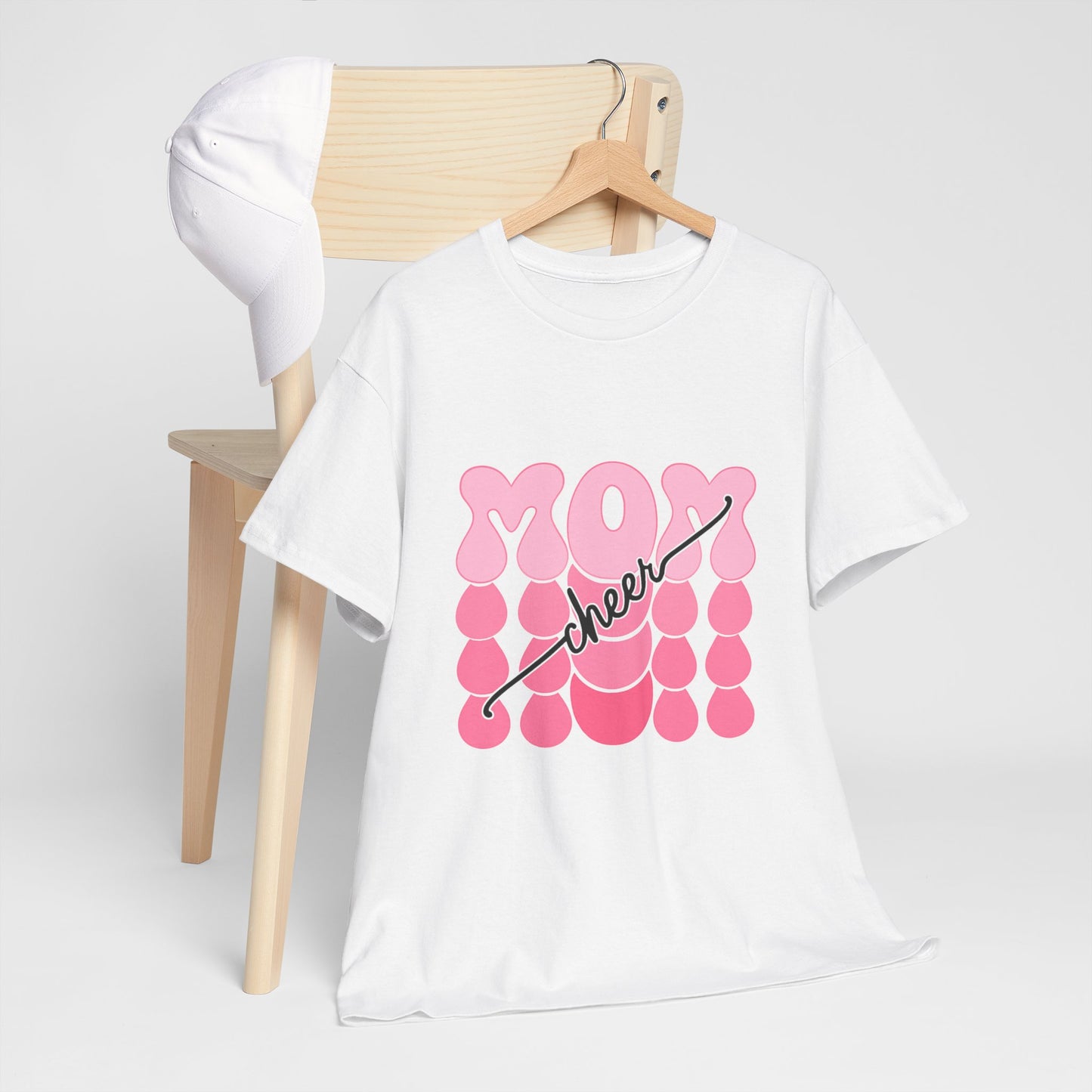 MOM Cheer – Pink Bubble Letter Spirit Tee