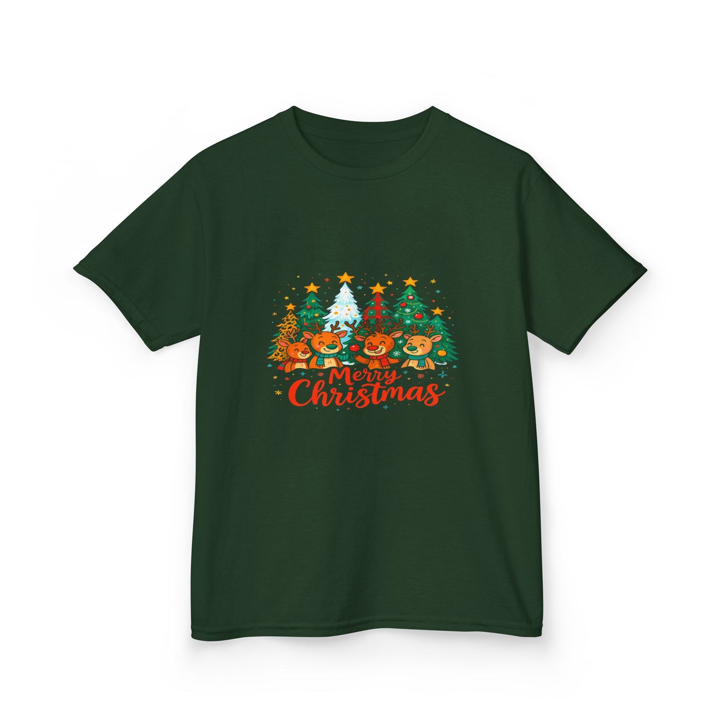 Merry Christmas Reindeer & Dino Trees Kids Tee