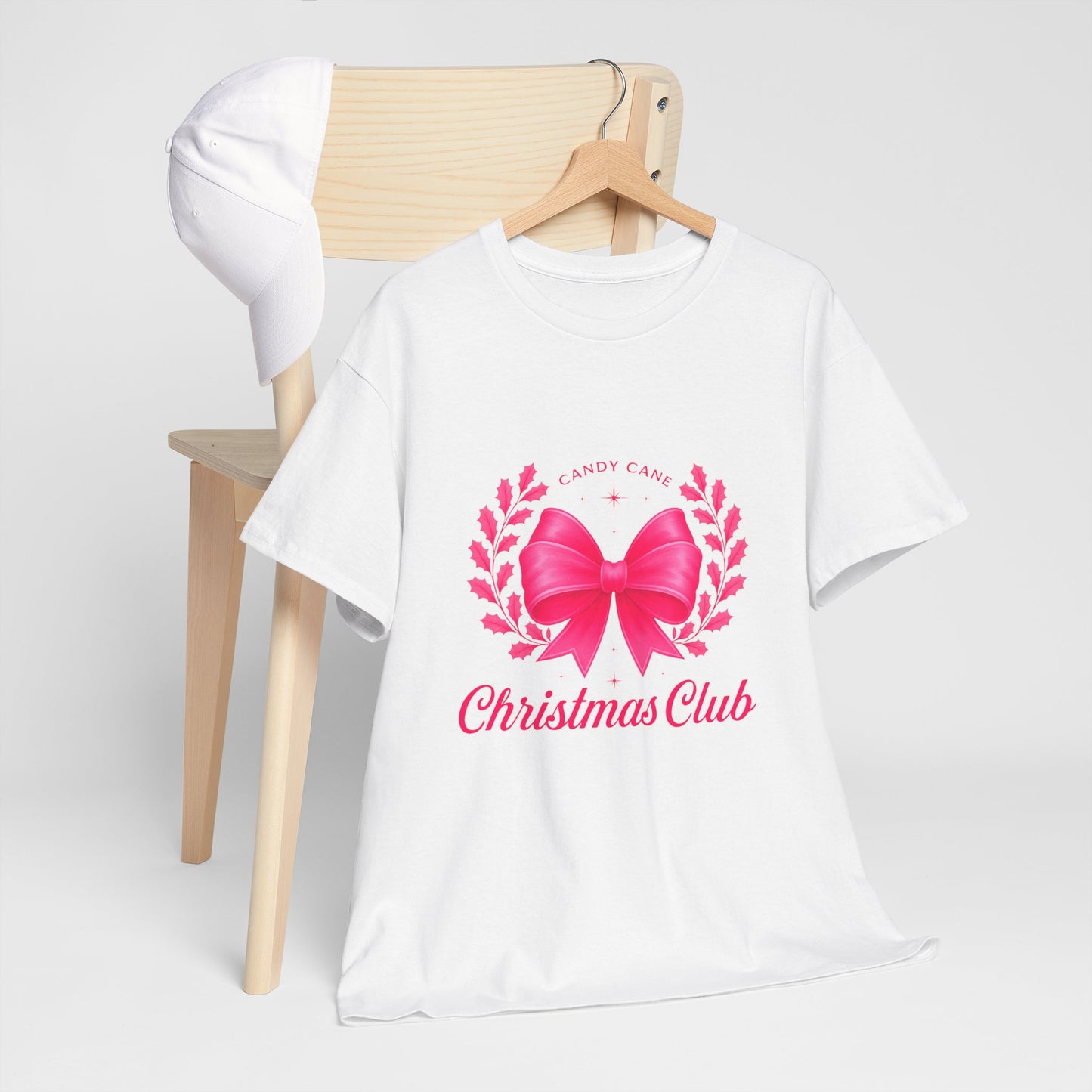 Christmas Tee with Pink Bow and Candy Cane Christmas Club Text