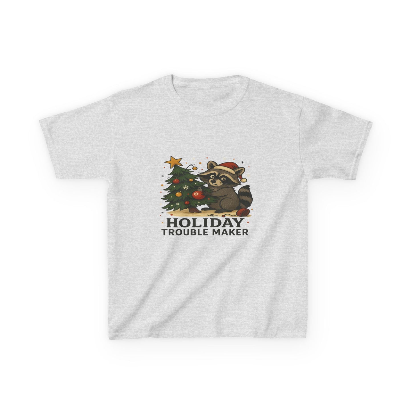 Holiday Trouble Maker Raccoon Christmas Kids Tee