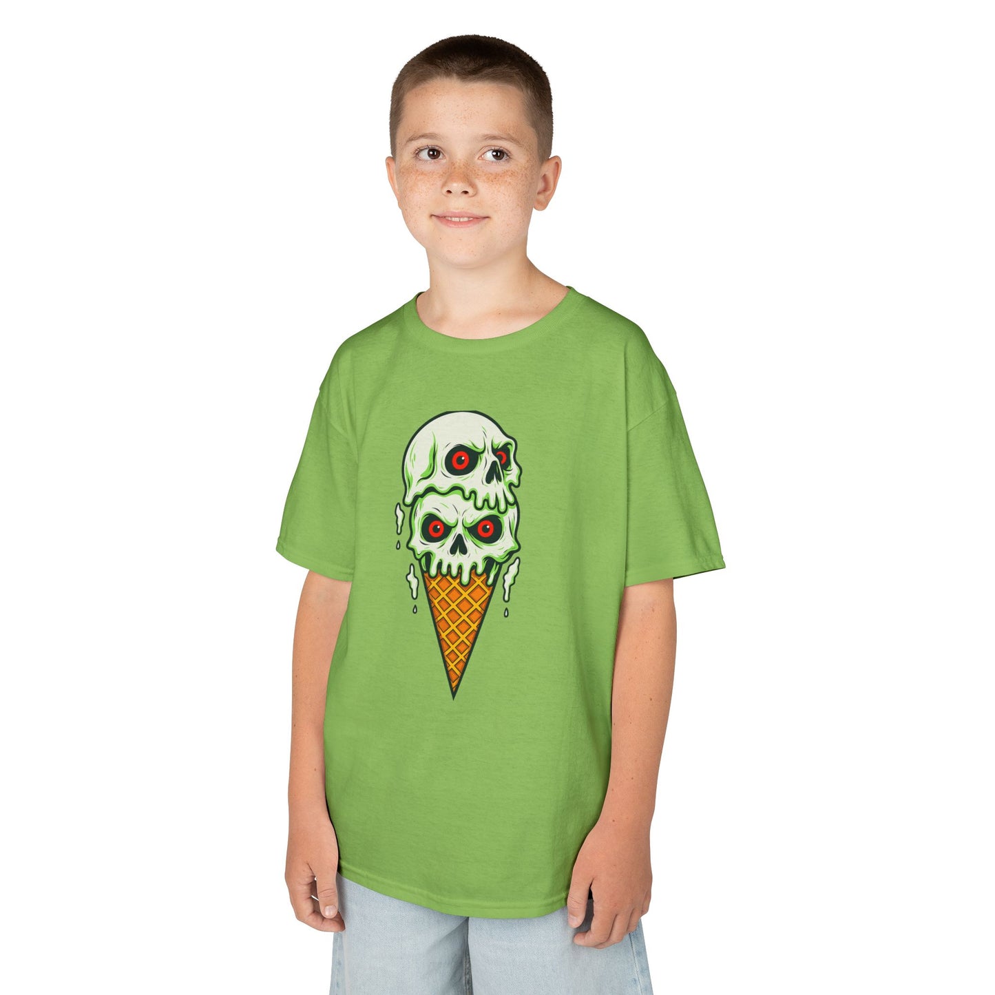 Kids Skull Ice Cream Tee, Cute T-Shirt for Kids, Halloween Apparel, Year-Round Fun, Trendy Summer Wear, Unique Gift Idea
