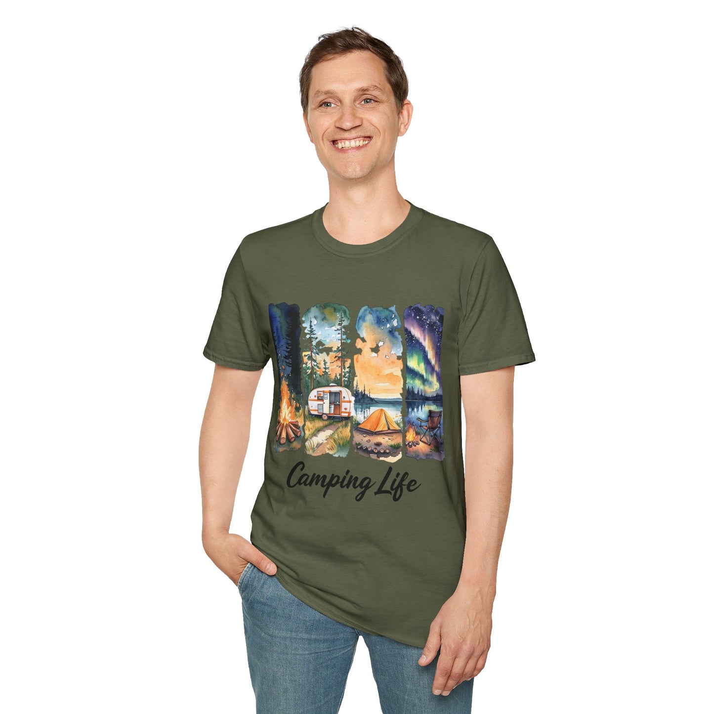 Camping Life Unisex Softstyle T-Shirt, Outdoor Apparel, Adventure Wear, Summer Camping Gear, Nature Lover Gift