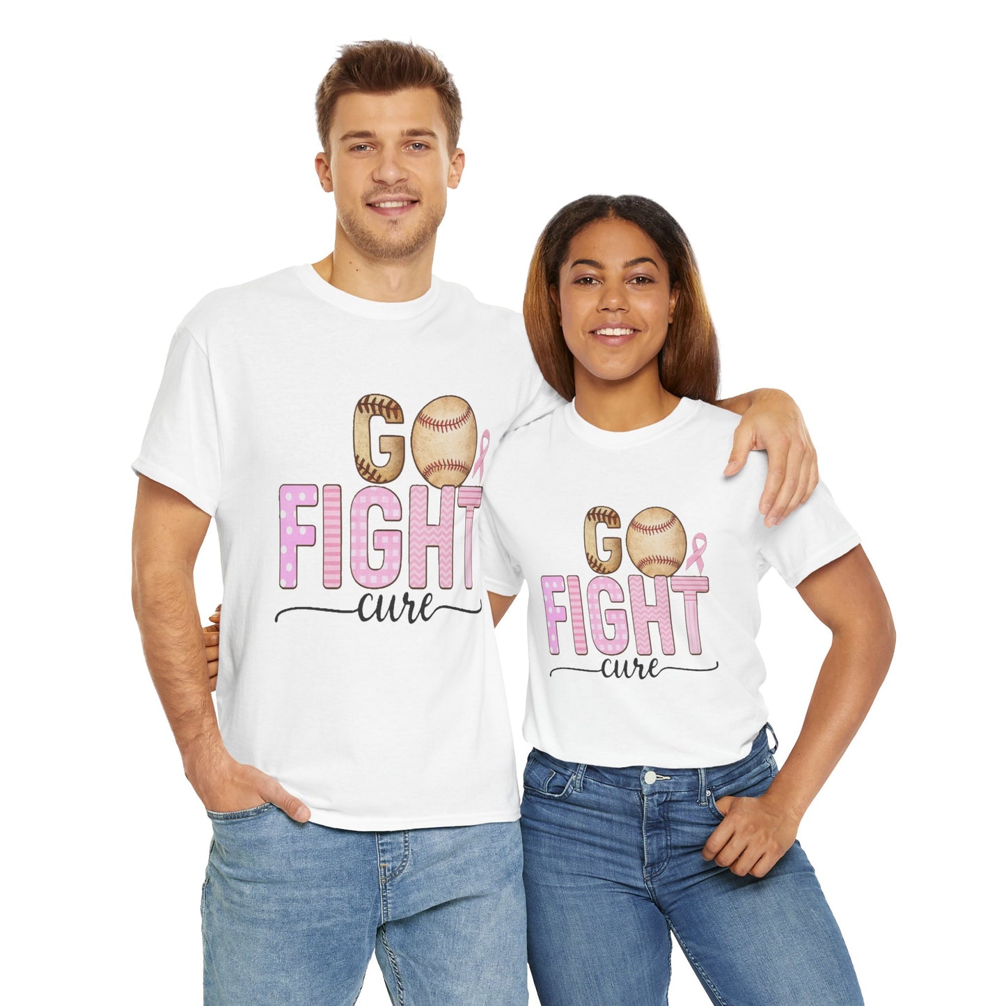 Go Fight Cure Baseball Pink Ribbon Awareness Tee