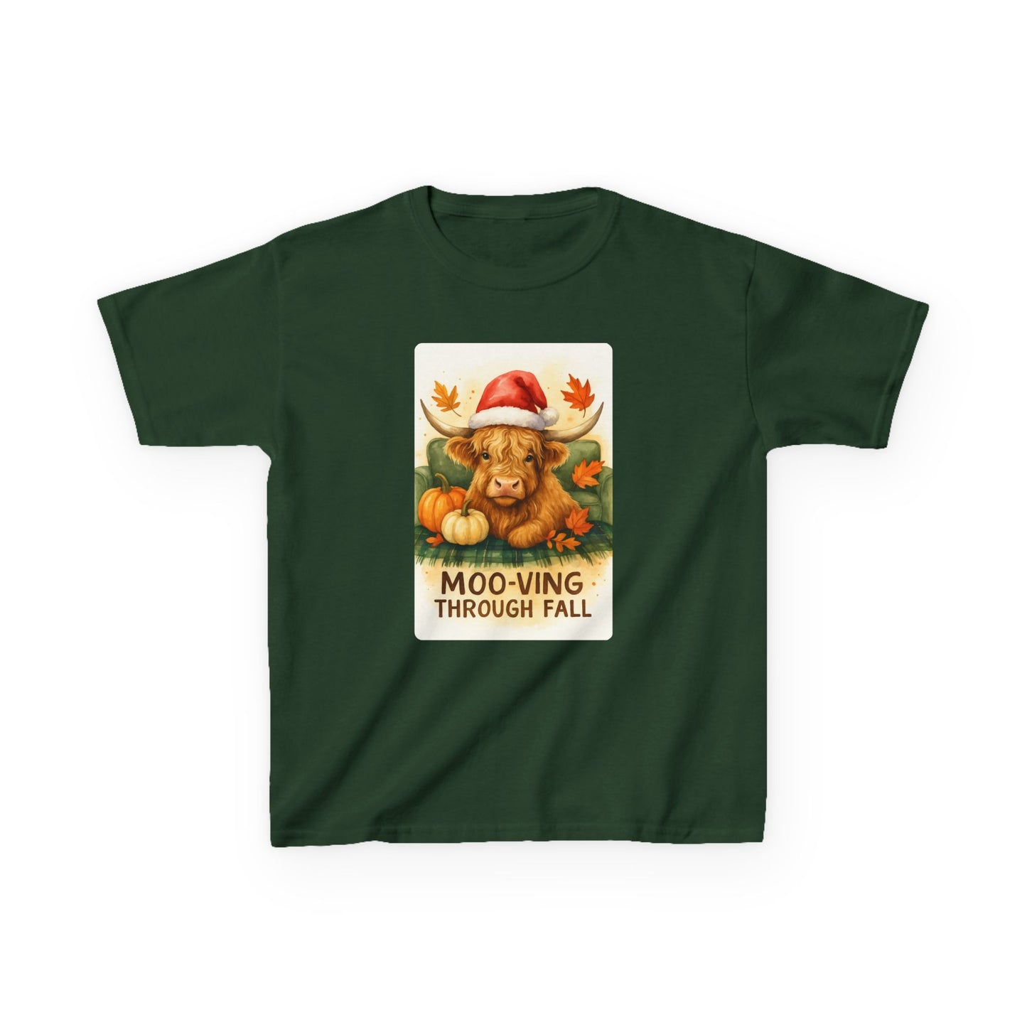 Moo-ving Through Fall Highland Cow Kids Tee