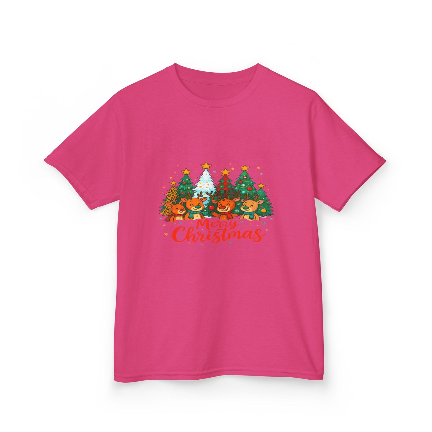 Merry Christmas Reindeer & Dino Trees Kids Tee