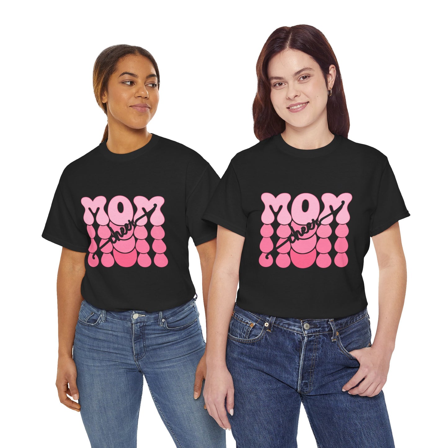 MOM Cheer – Pink Bubble Letter Spirit Tee