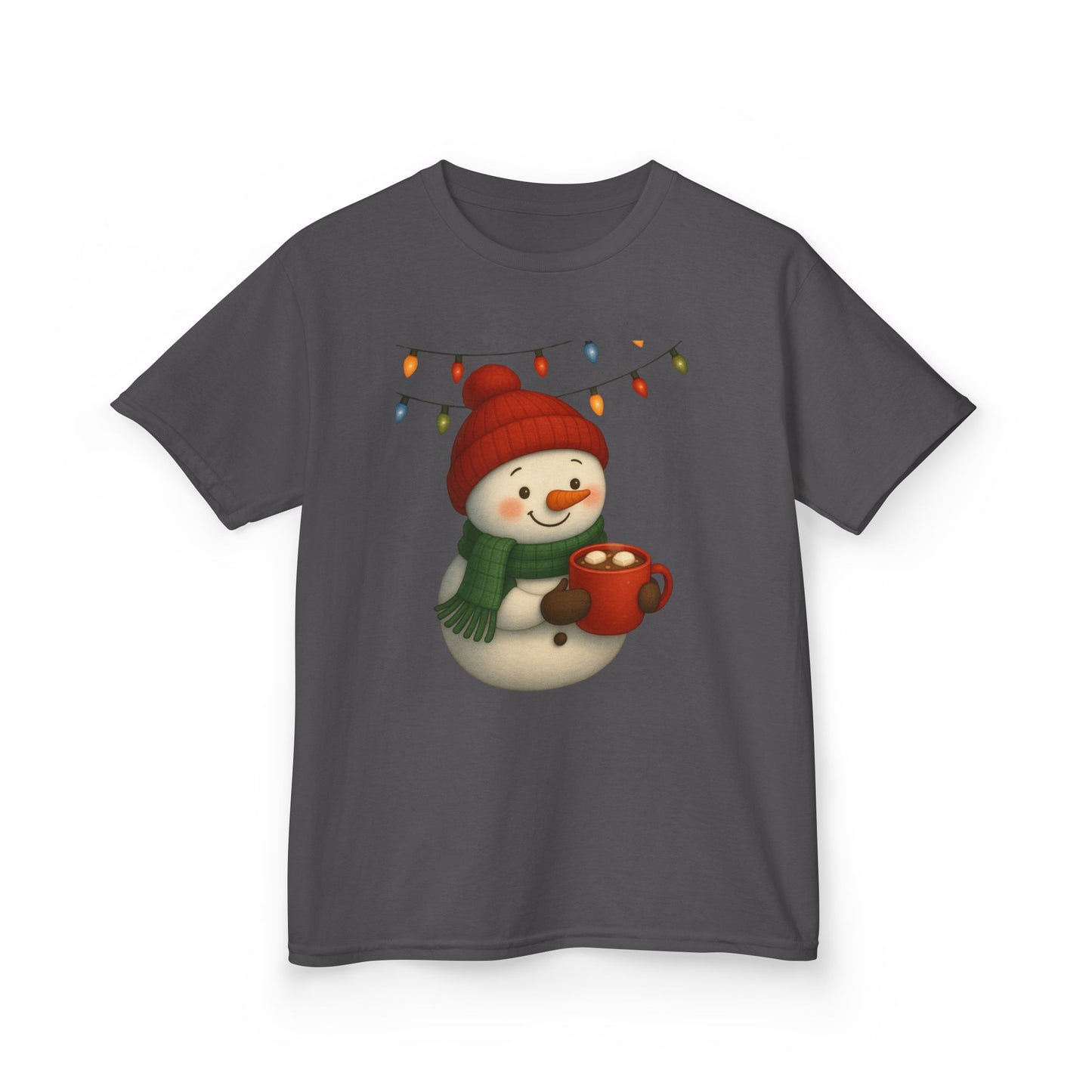 Snowman Dino Hot Chocolate Kids Christmas Tee