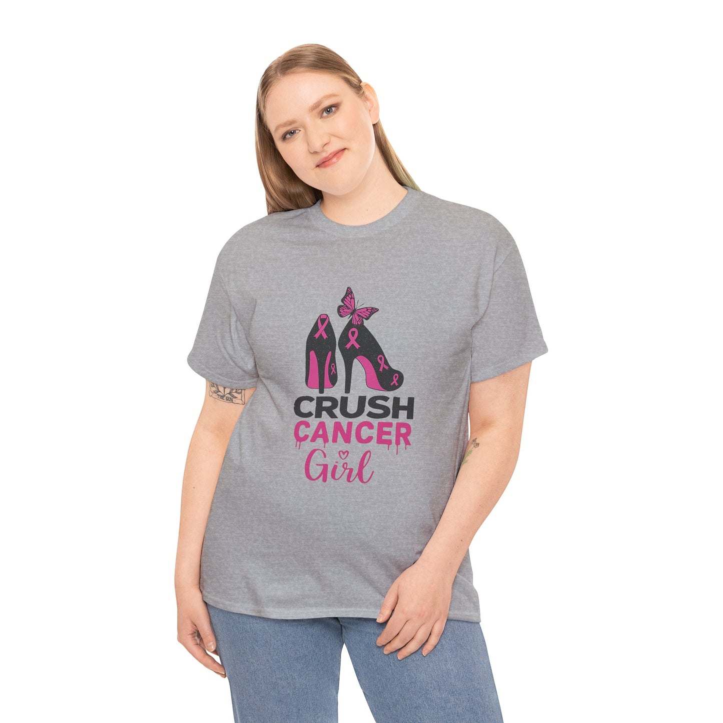 Crush Cancer Girl Tee: High Heels, Pink Ribbon, Hope