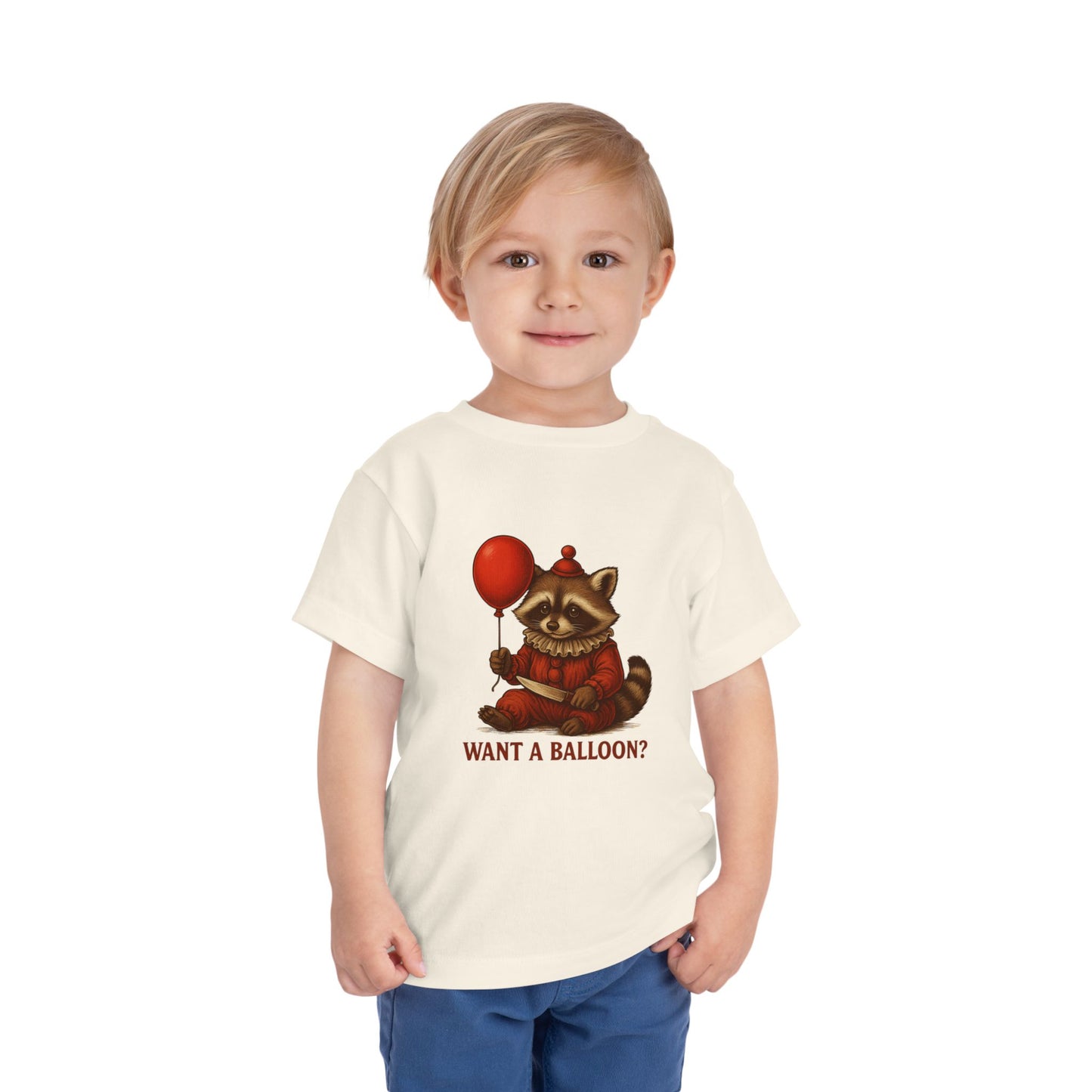 Toddler Halloween Tee with Seated Raccoon Clown Design