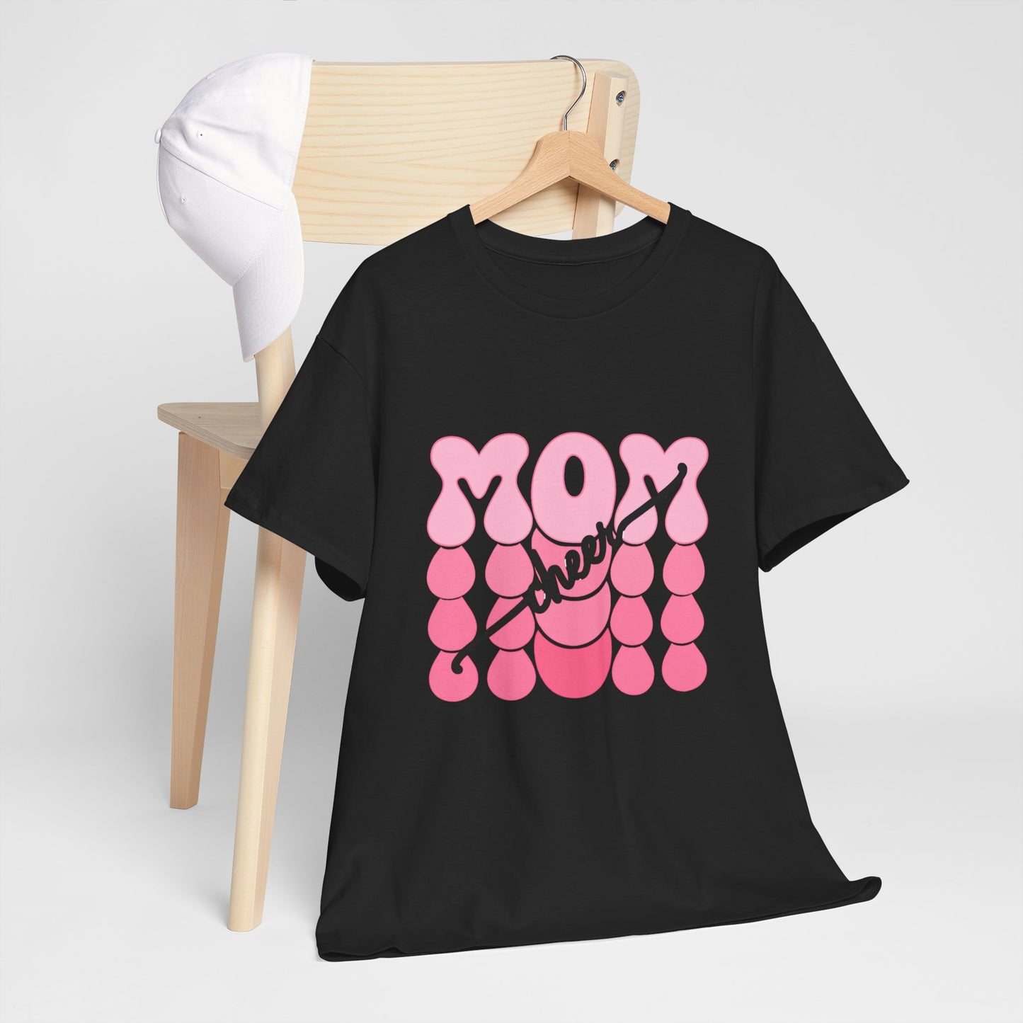 MOM Cheer – Pink Bubble Letter Spirit Tee