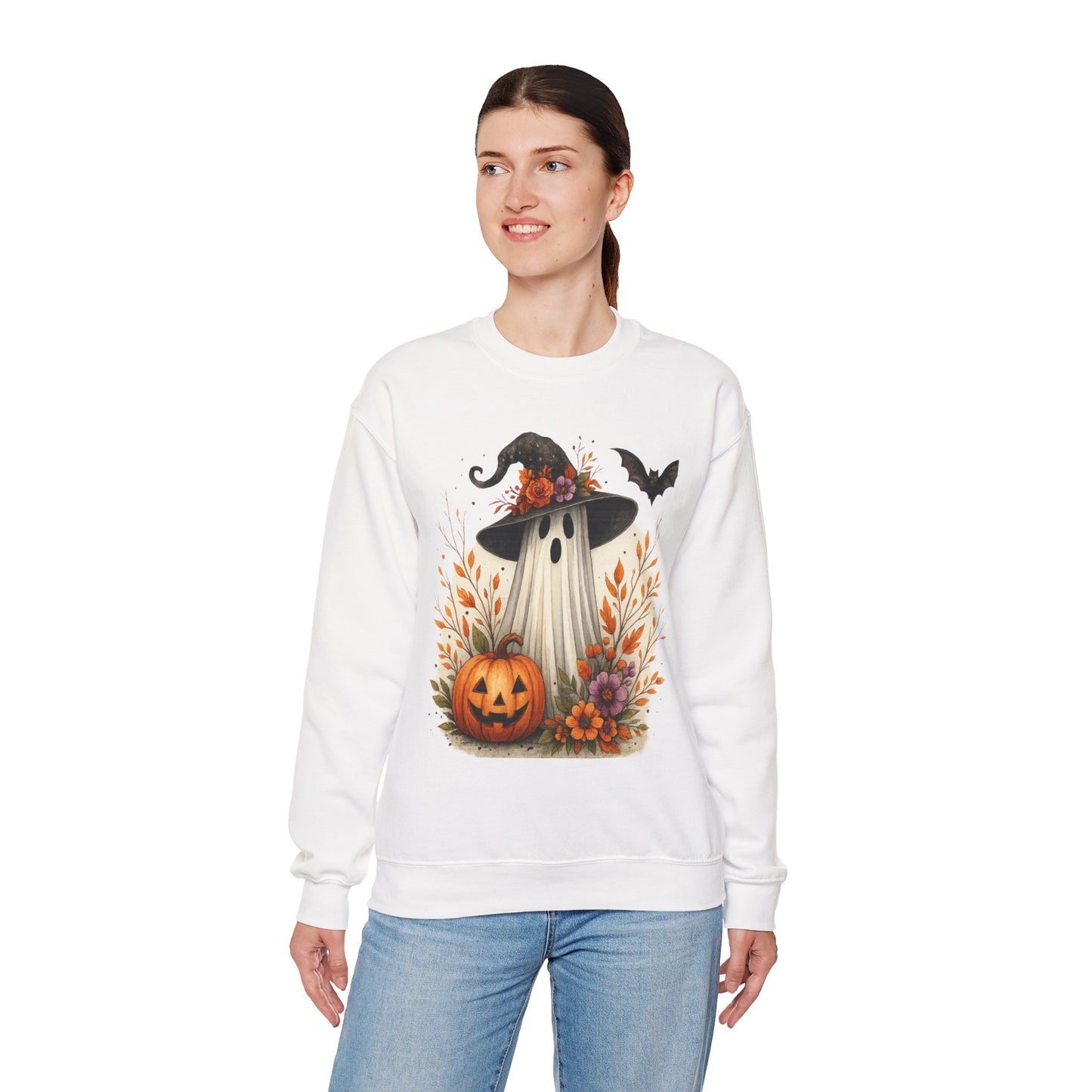 Halloween Ghost Crewneck Sweatshirt, Cozy Fall Apparel, Cute Ghost Design, Pumpkin Sweatshirt, Unisex Halloween Gift