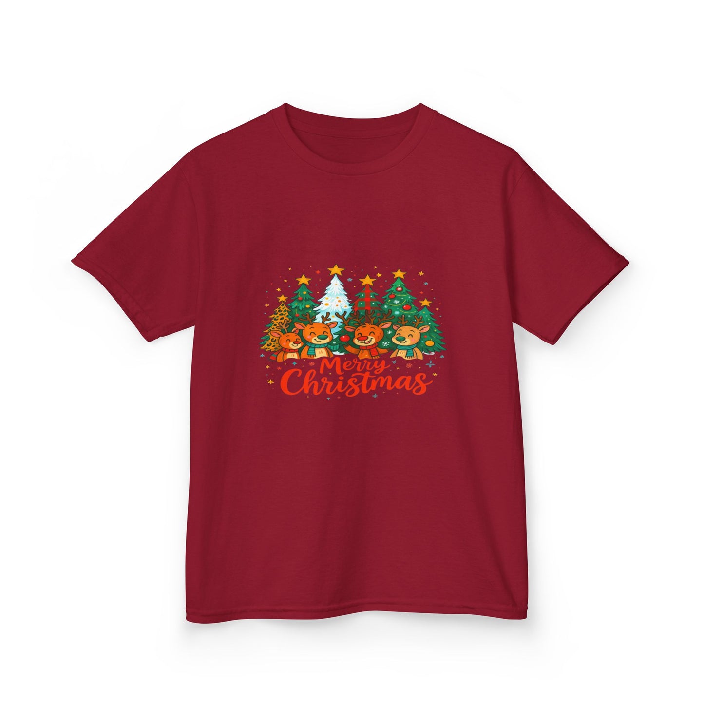 Merry Christmas Reindeer & Dino Trees Kids Tee