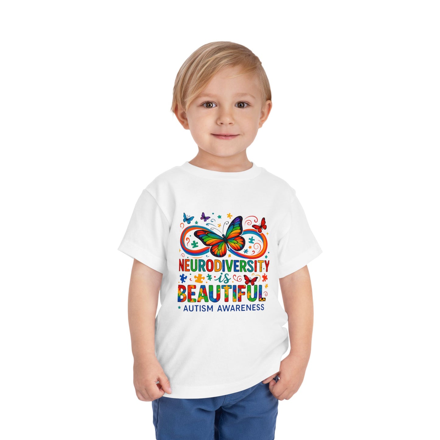 Toddler Tee - Neurodiversity is Beautiful Butterfly Rainbow Puzzle Piece Tee
