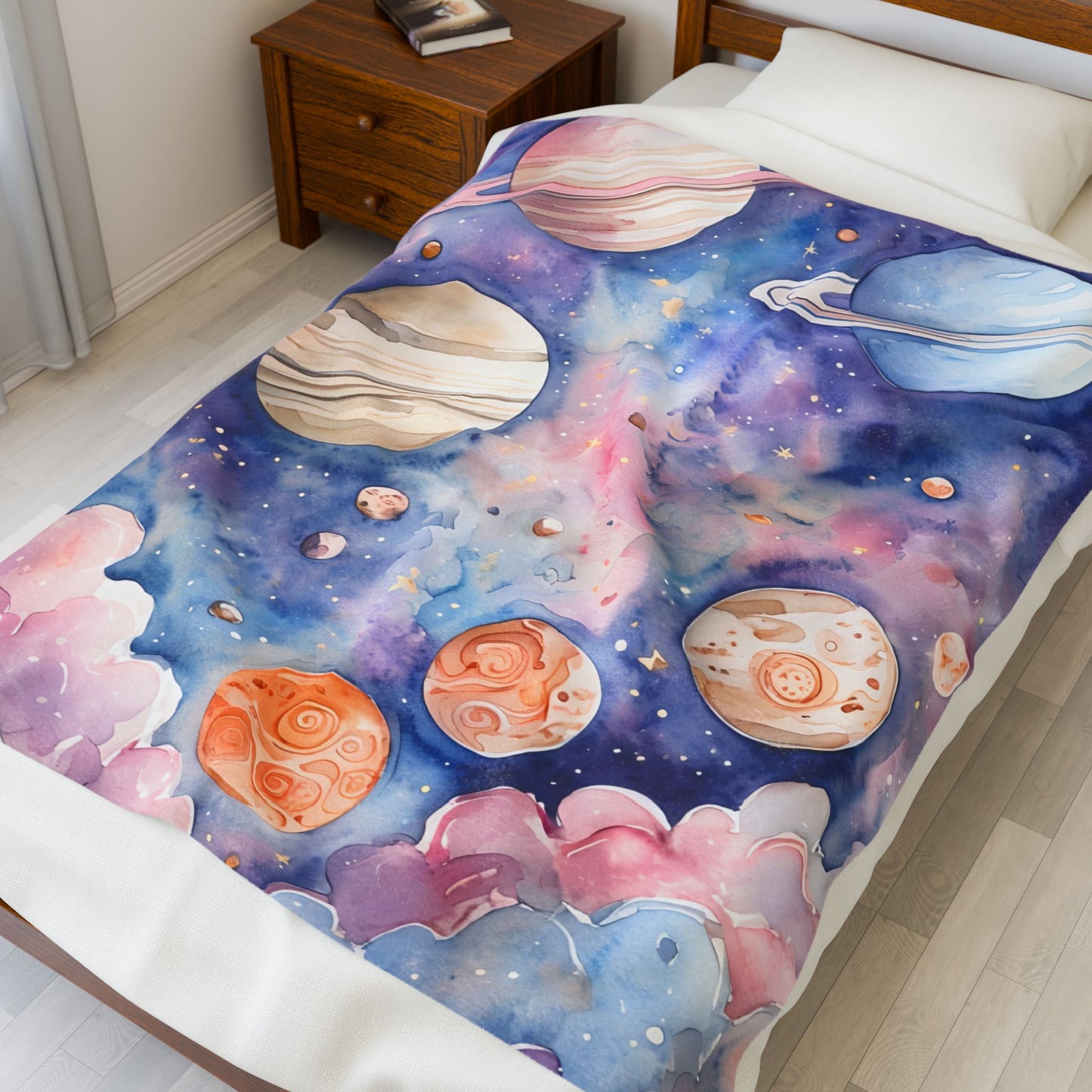 Cosmic Dreams Velveteen Plush Blanket - Soft Blankets for Stargazers, Galaxy Lovers, Kids Room Decor, Cozy Home Gift