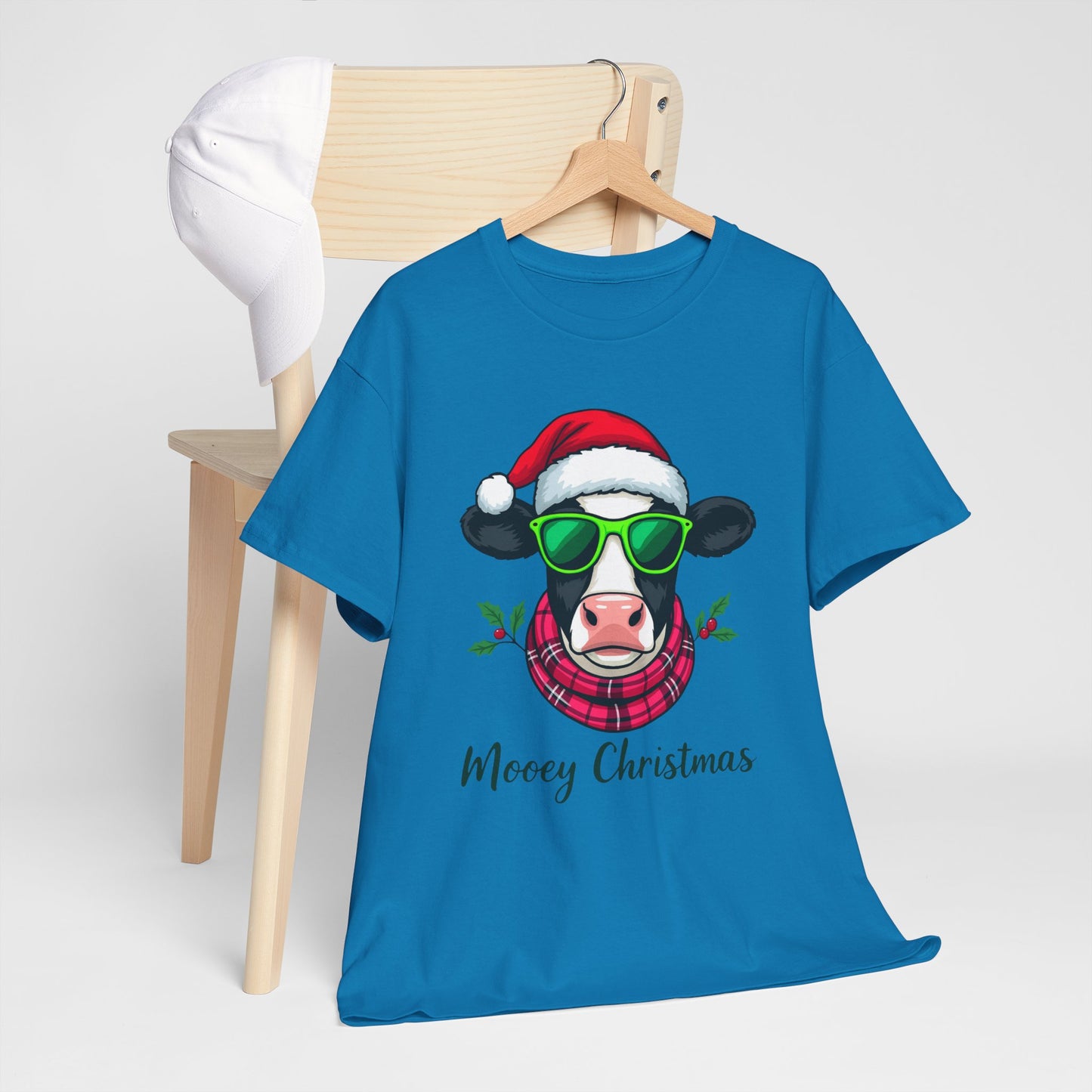 Moovey Christmas Cow Tee - Pink Plaid Scarf & Sunglasses