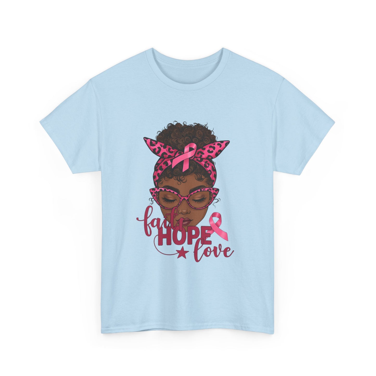 Hope Love Faith Black Woman Pink Ribbon Tee