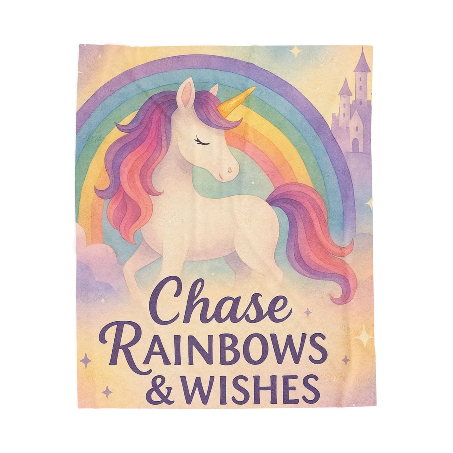 Unicorn Rainbow Plush Blanket, Cozy Kids Blanket, Soft Velveteen Throw, Magical Nursery Decor, Chase Rainbows & Wishes