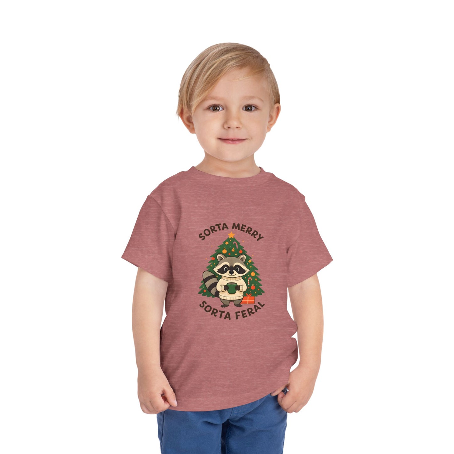 Sorta Merry Sorta Feral Raccoon Toddler Christmas Tee