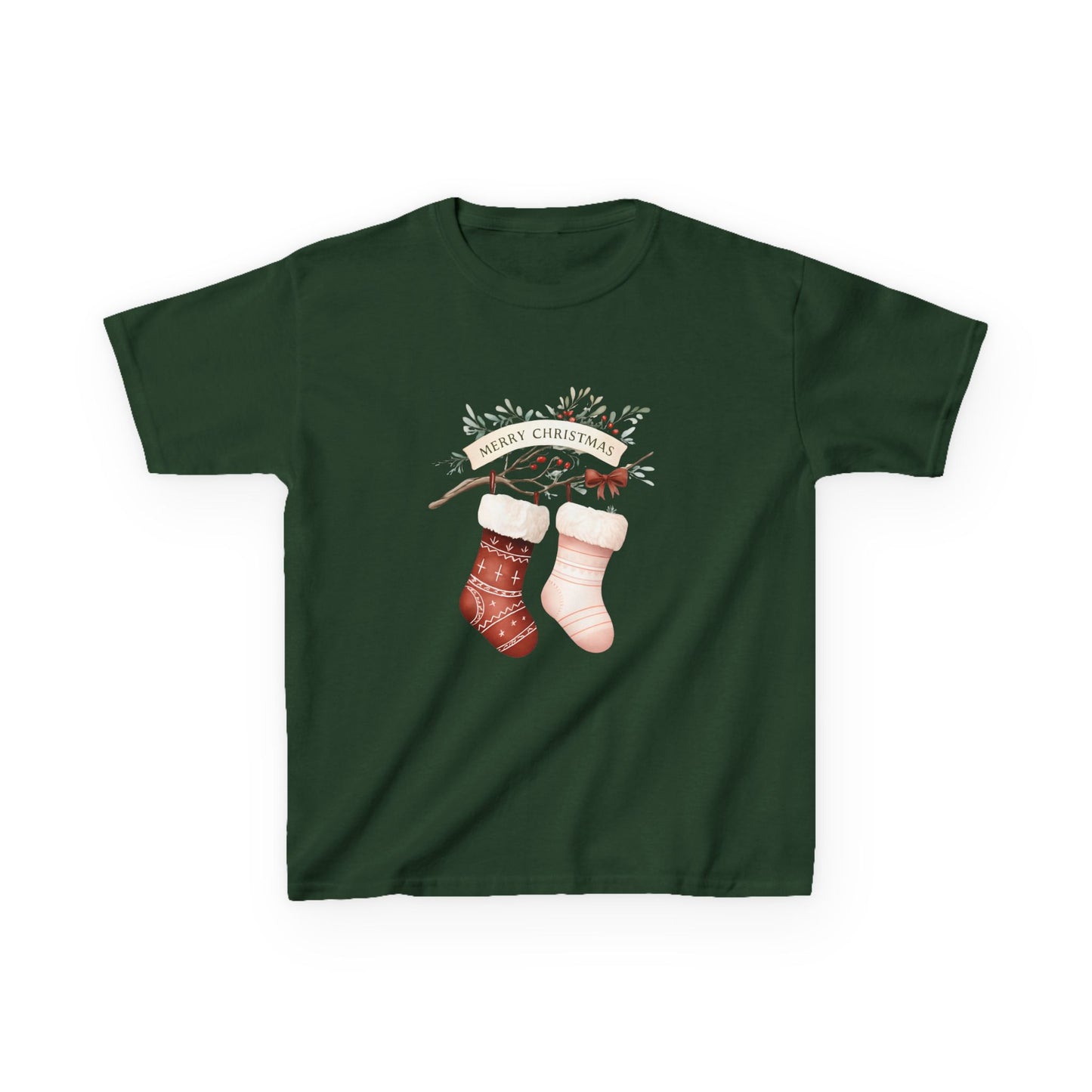 Dino Stocking Christmas Tee - Kids Holiday Shirt