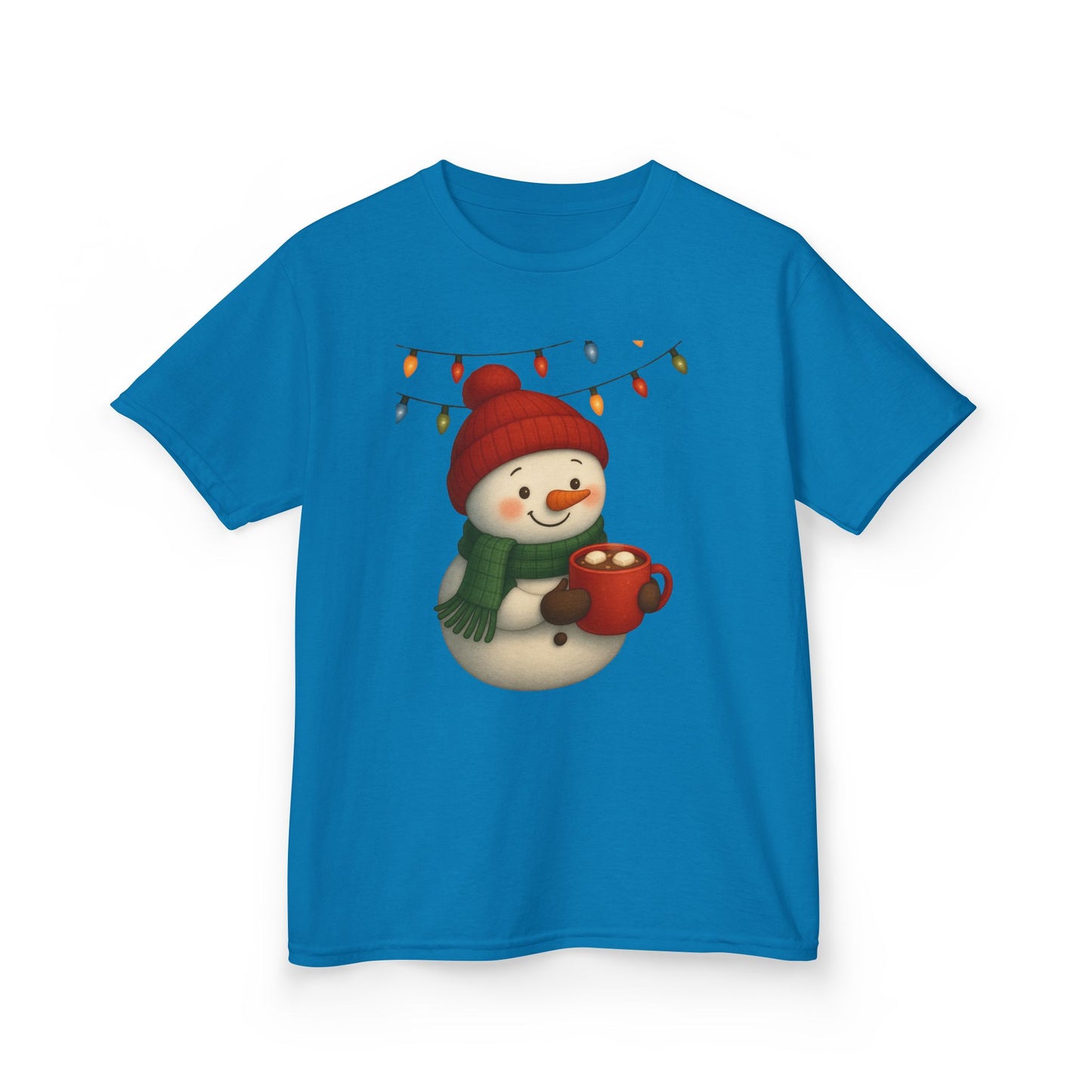 Snowman Dino Hot Chocolate Kids Christmas Tee