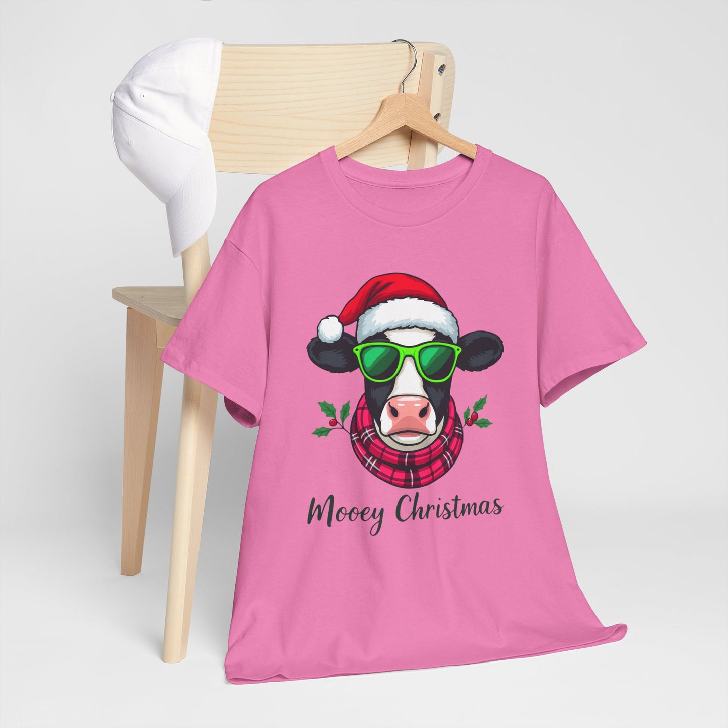 Moovey Christmas Cow Tee - Pink Plaid Scarf & Sunglasses