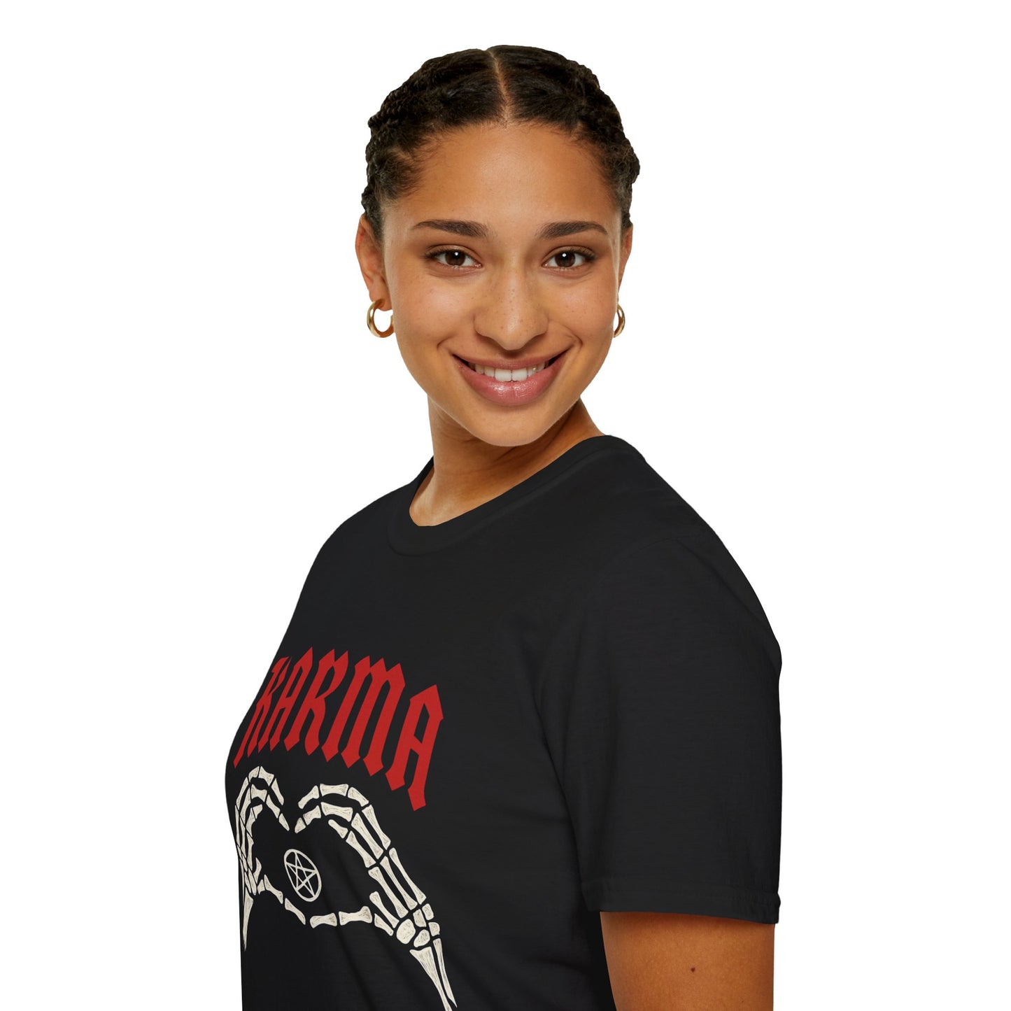 Karma Skeleton Hands T-Shirt, Unisex Softstyle Tee, Graphic Tee, Alternative Fashion, Halloween Gift, Casual Wear, Motivational Top