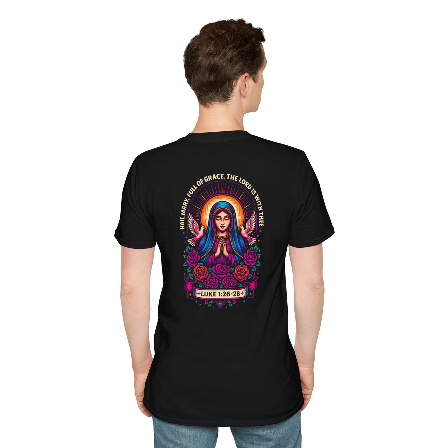 Virgin Mary Bohemian Floral T-Shirt, Unisex Graphic Tee, Vintage Style Shirt, Artistic Gift, Casual Wear, Spiritual Apparel