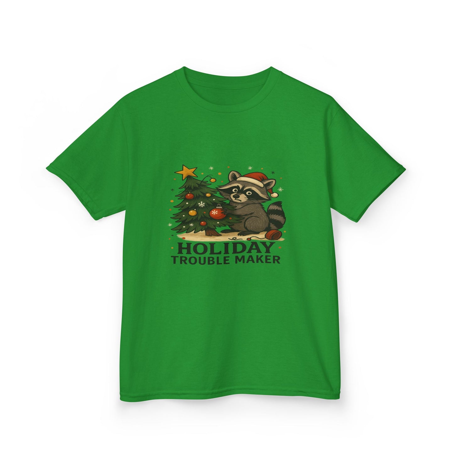 Holiday Trouble Maker Raccoon Christmas Kids Tee