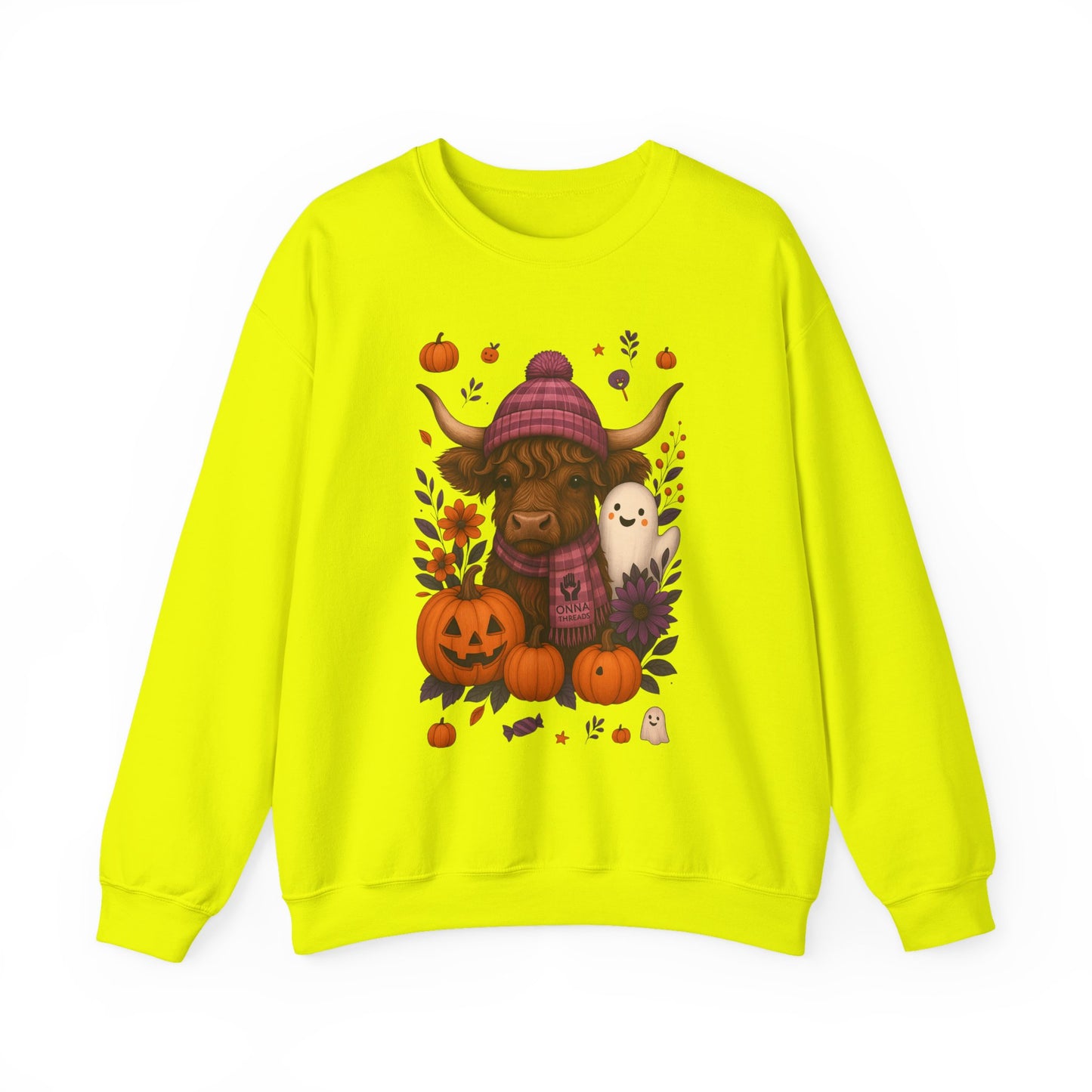 Highland Cow & Ghost Halloween Crewneck Sweatshirt